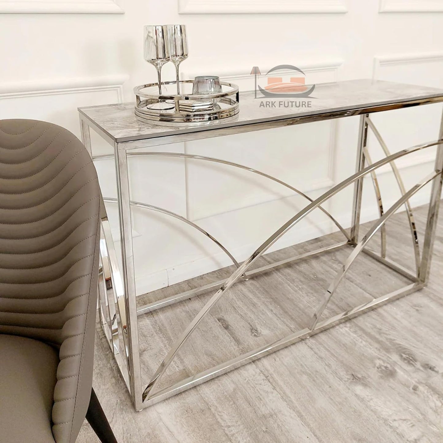 Stella Chrome Coffee Table with Grey Sintered Stone Top