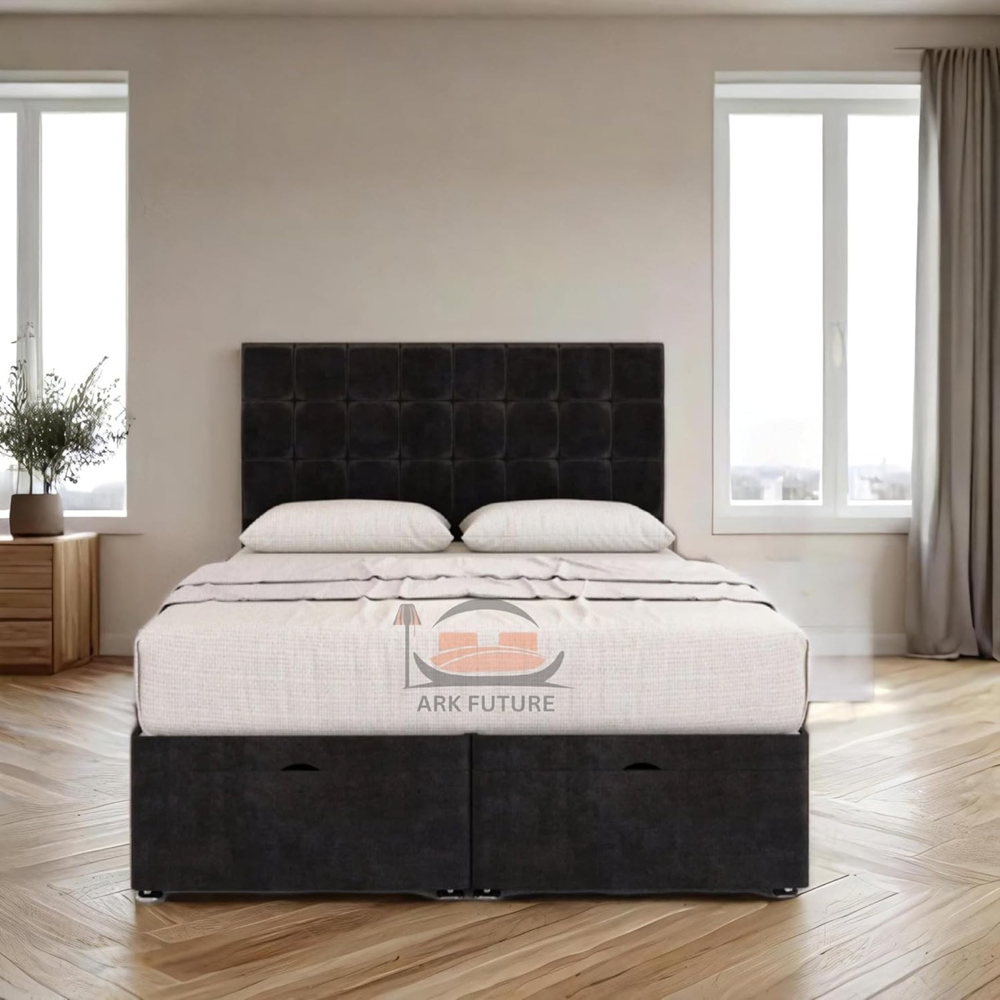 Sloomy Plush Fabric Ottoman Bed Frame with 26" Headboard and Storage