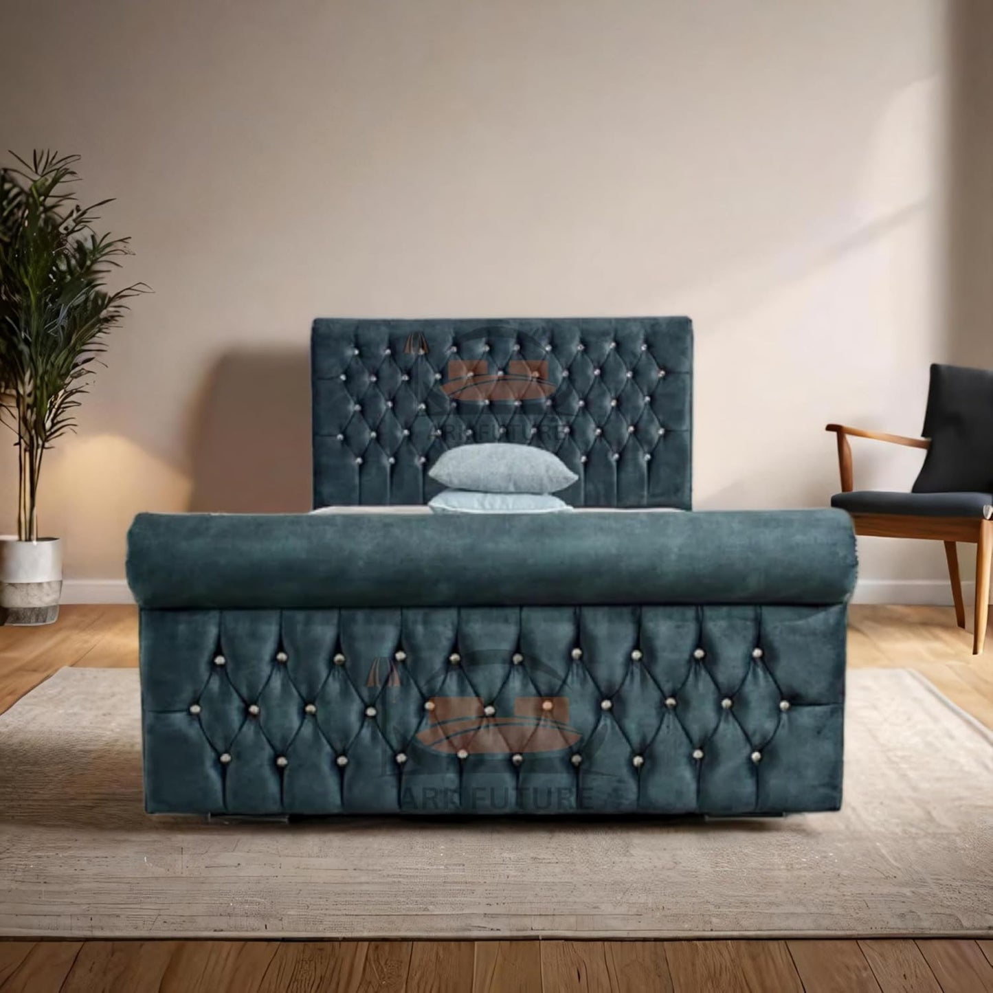 Aveline Upholstered Bed Frame with Velvet or Fabric Finish