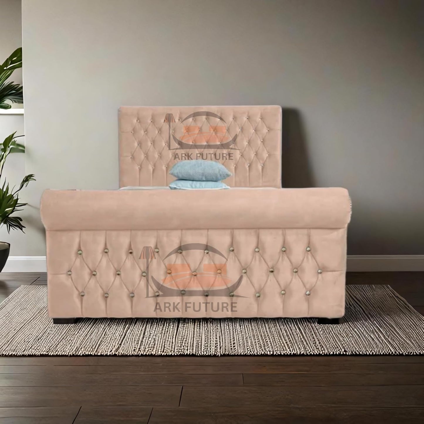 Aveline Upholstered Bed Frame with Velvet or Fabric Finish