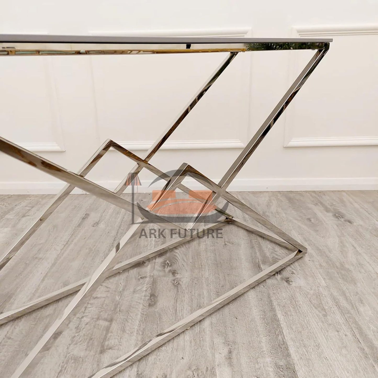 Vesta Chrome Console Table with Ash Sintered Stone Top