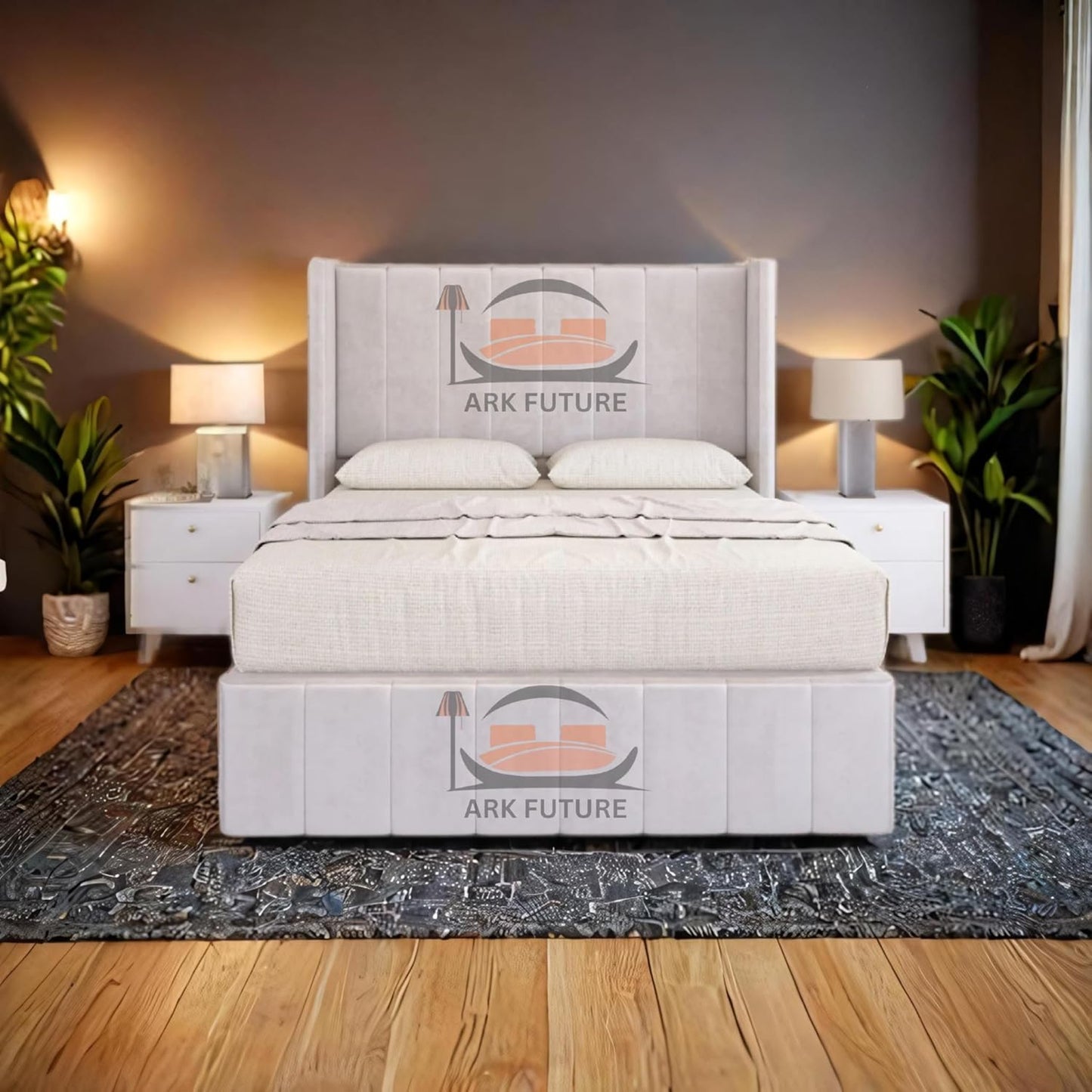 Haven Upholstered Wingback Bed Frame with 2 Storage Drawers & 54" Headboard in Plush Velvet