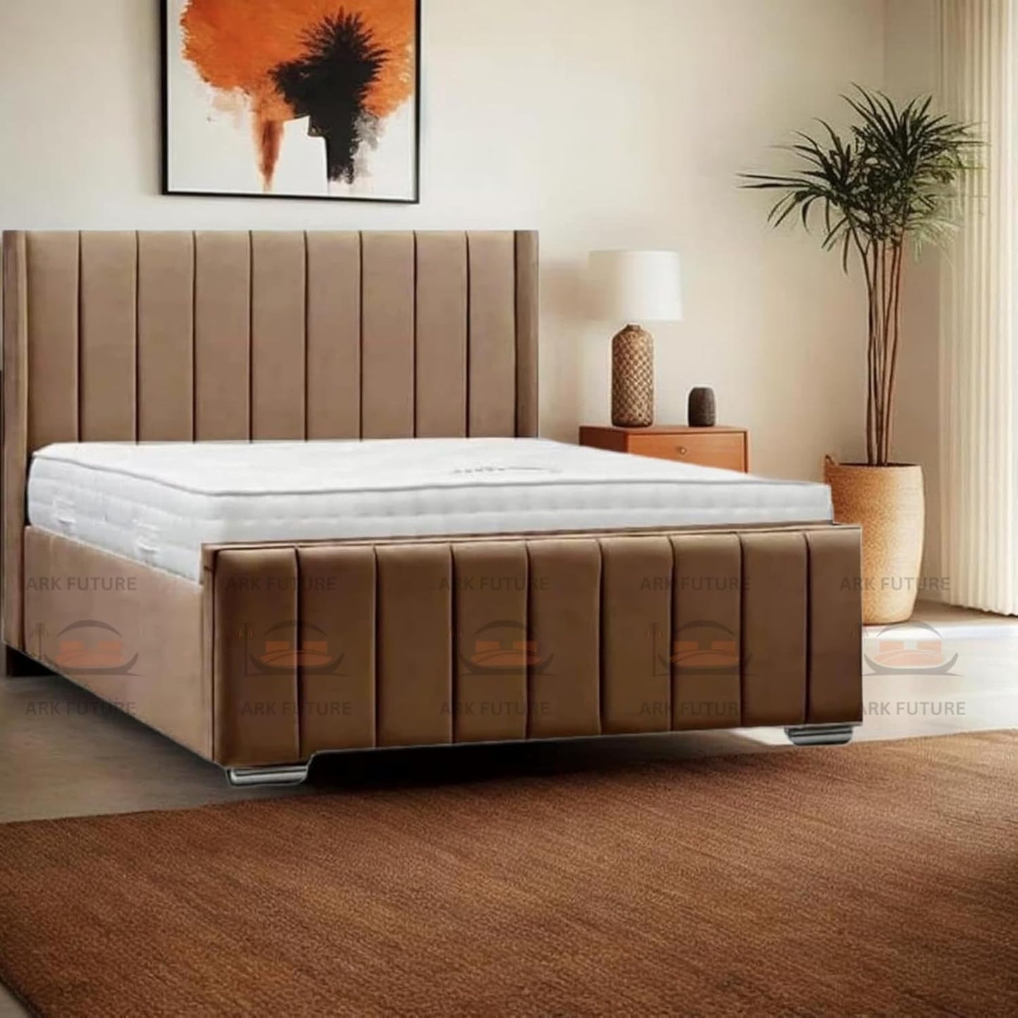 Amelia Panel Wing Ottoman Bed Frame – Upholstered Storage Bed with Gas Lift