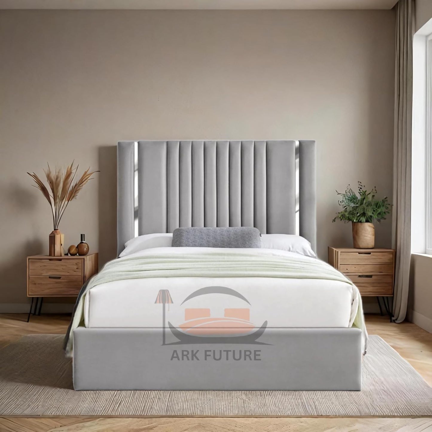 Cambridge Velvet Ottoman Storage Bed with Chrome Detailing