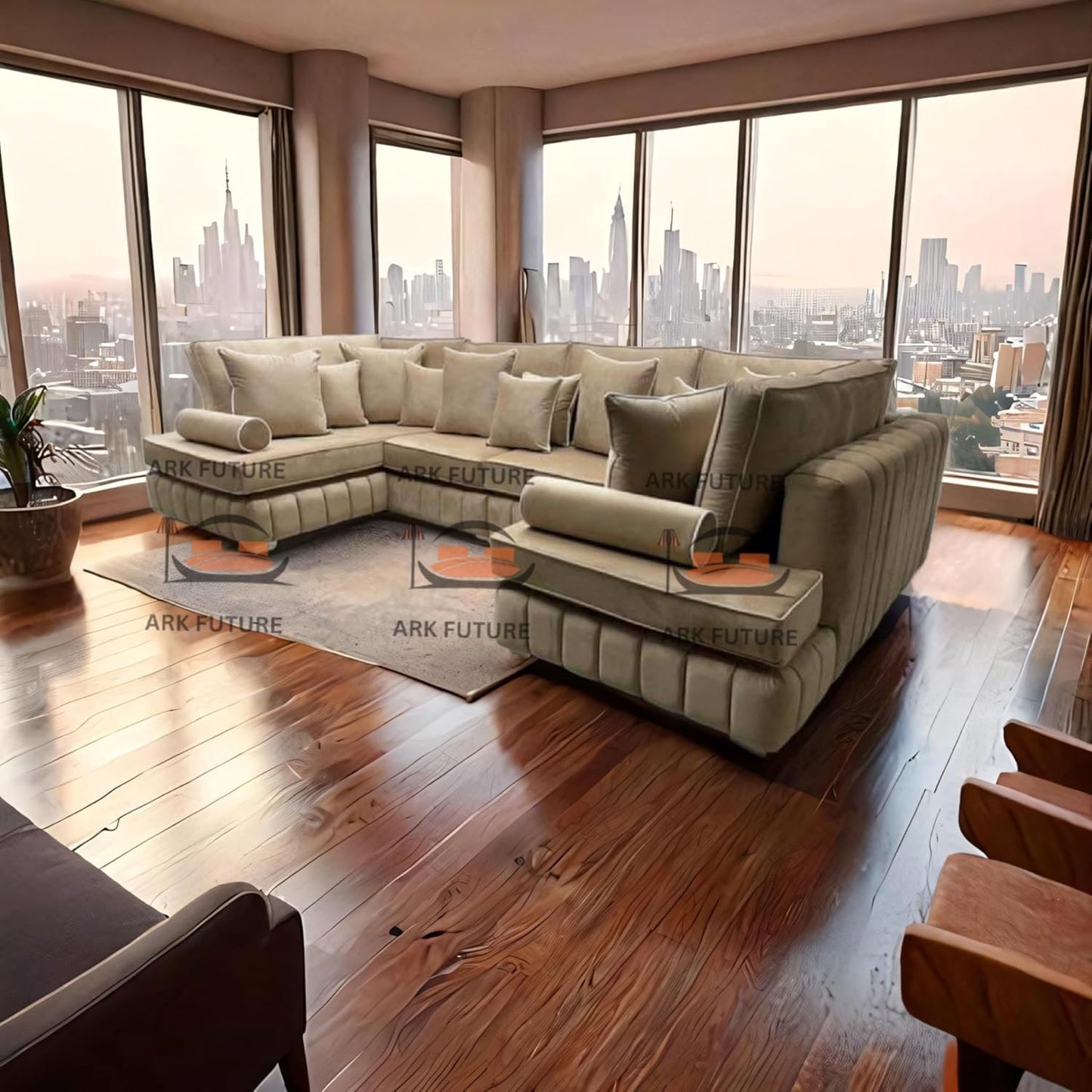 Brick Lane U-Shape Sofa with Contrast Piping – Modern Sectional Couch