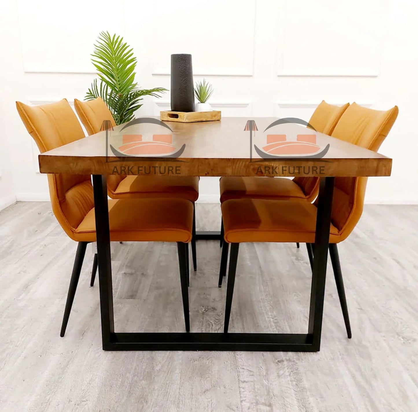 Freya 1.8 Dining Table β Solid Dark Pine Wood & Matt Black Metal Legs