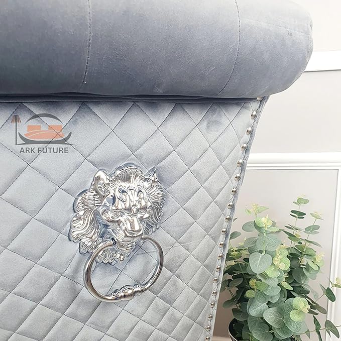 Emma Velvet Dining Chair - Button-Tufted with Chrome Legs & Lion Knocker