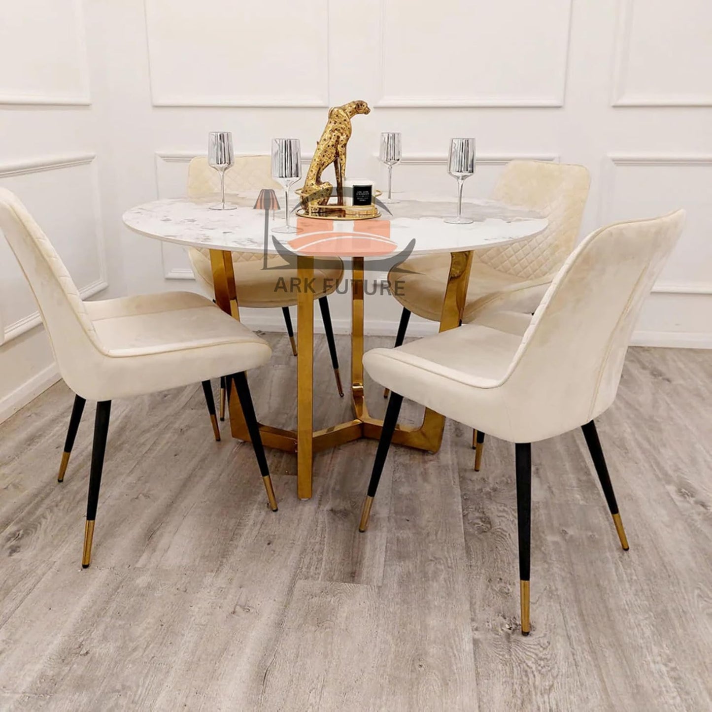 Lucien Gold 1.2m Round Dining Table β Sintered Stone Top, Elegant Gold Base