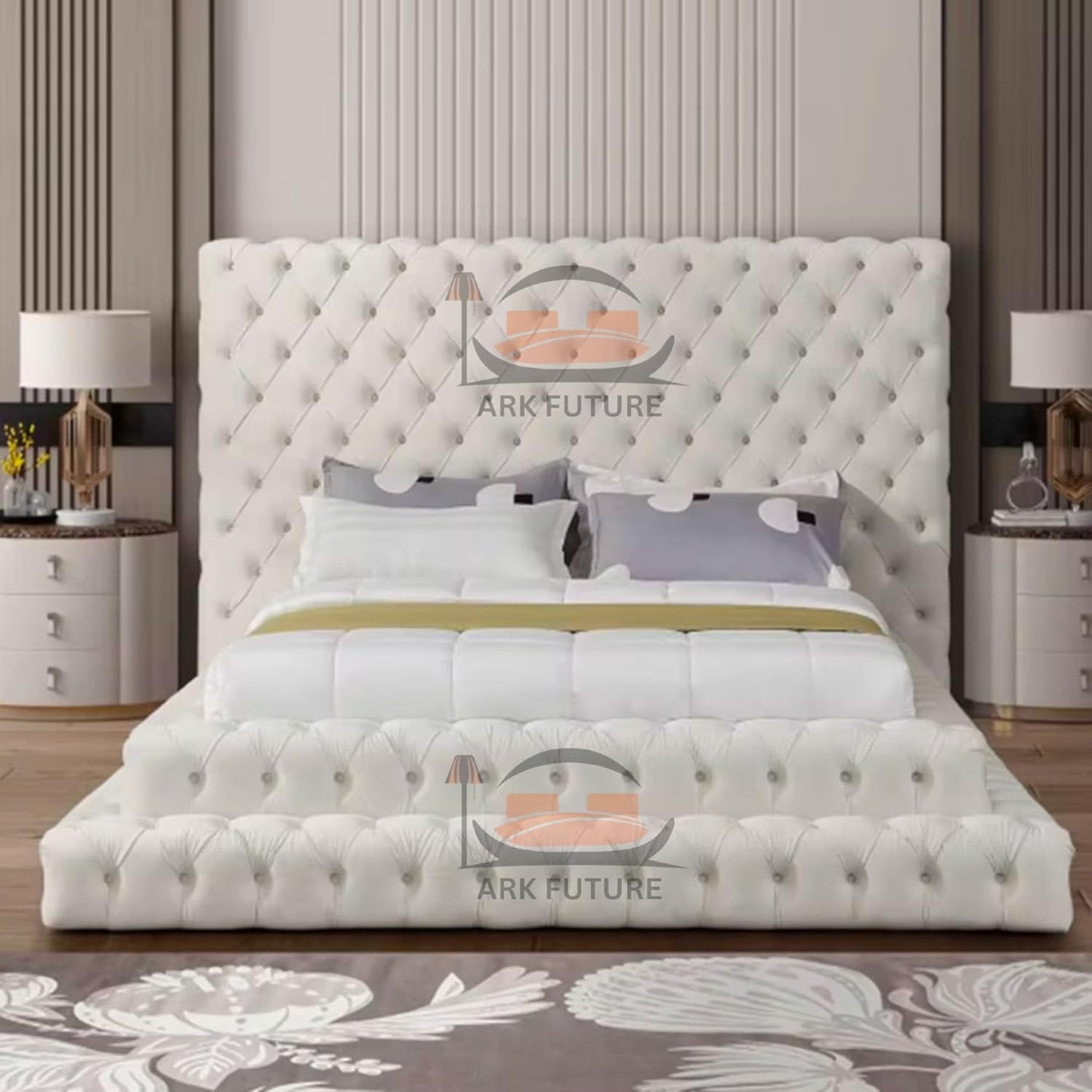 Imperial Manor Upholstered Bed Frame with Tufted Headboard and Timeless Design
