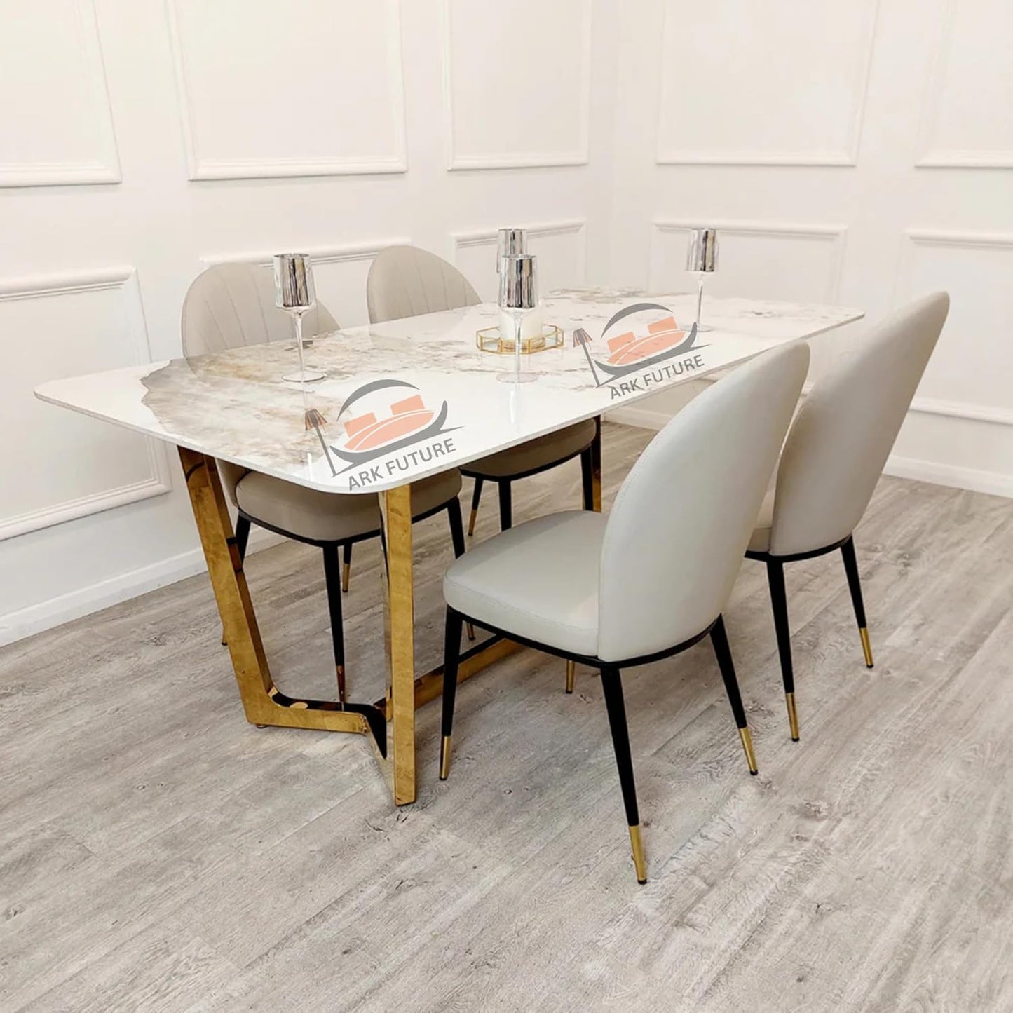 Lucien 1.8m Gold Dining Table – Pandora Sintered Stone & Gold Base