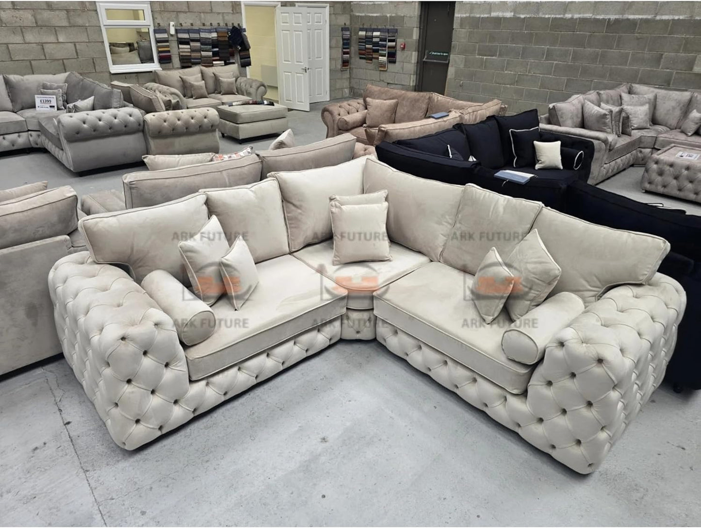 Sloane Corner Sofa in Plush Velvet Fabric
