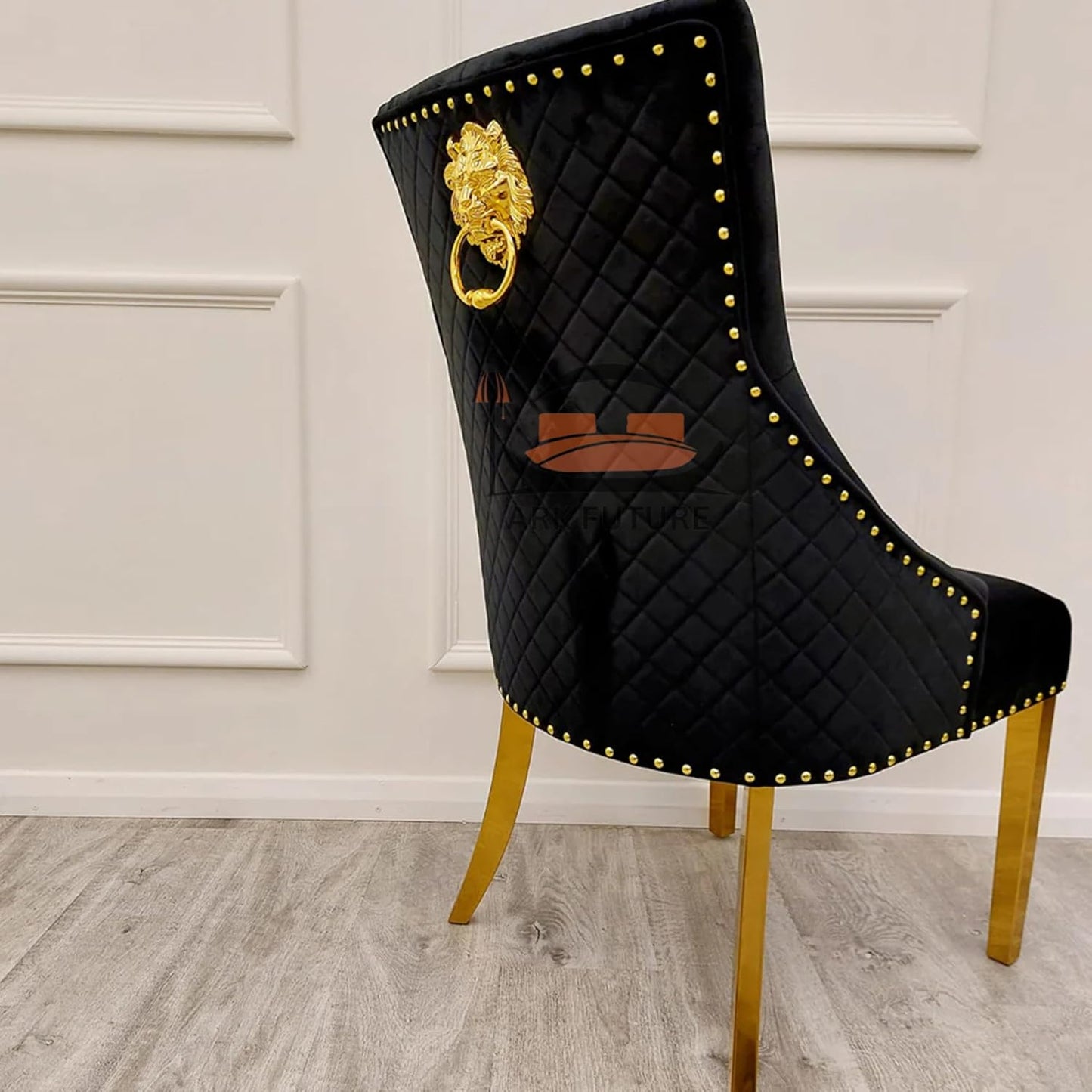 Bentley Luxury Velvet Dining Chairs β Gold Legs, Lion Knocker