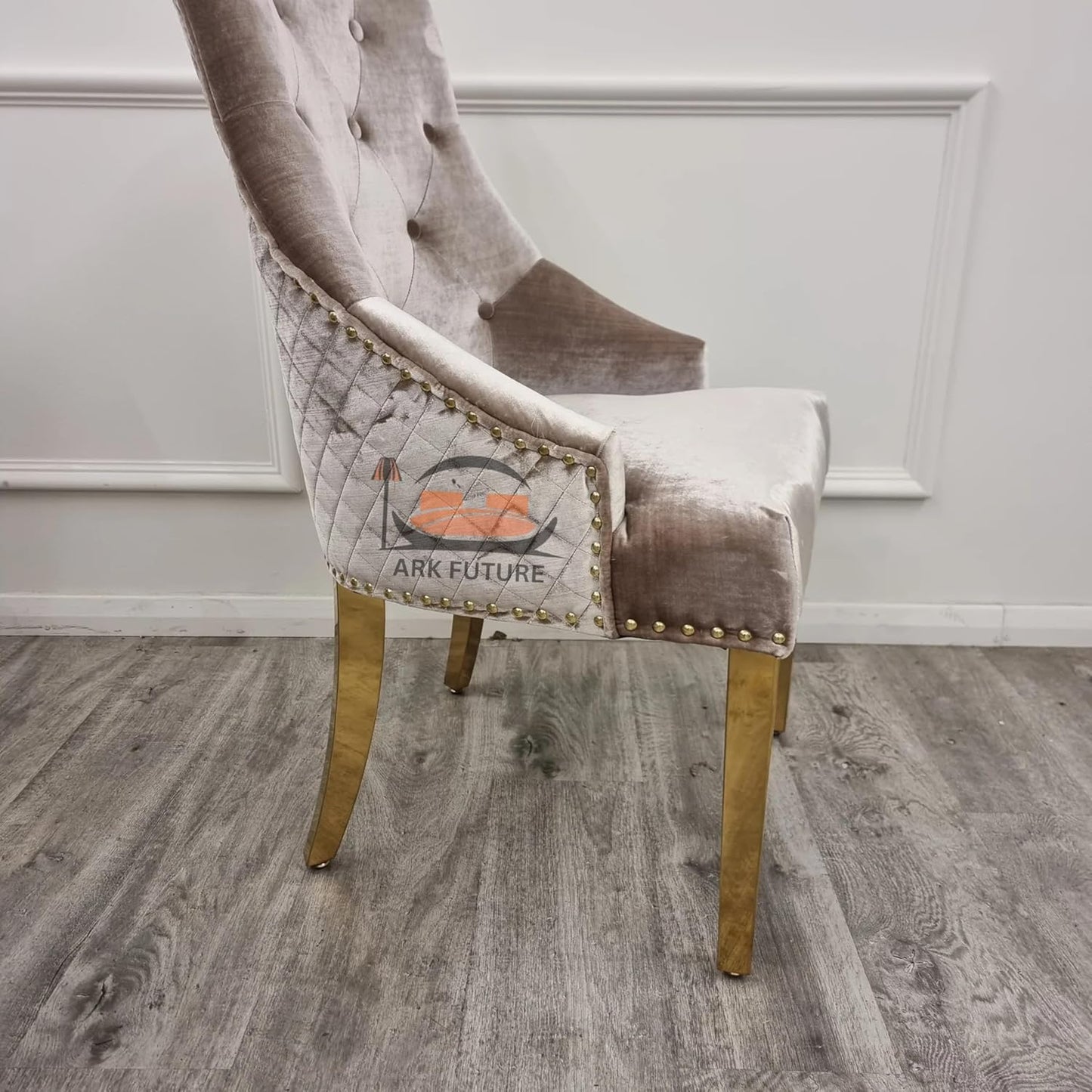 Bentley Luxury Velvet Dining Chairs β Gold Legs, Lion Knocker