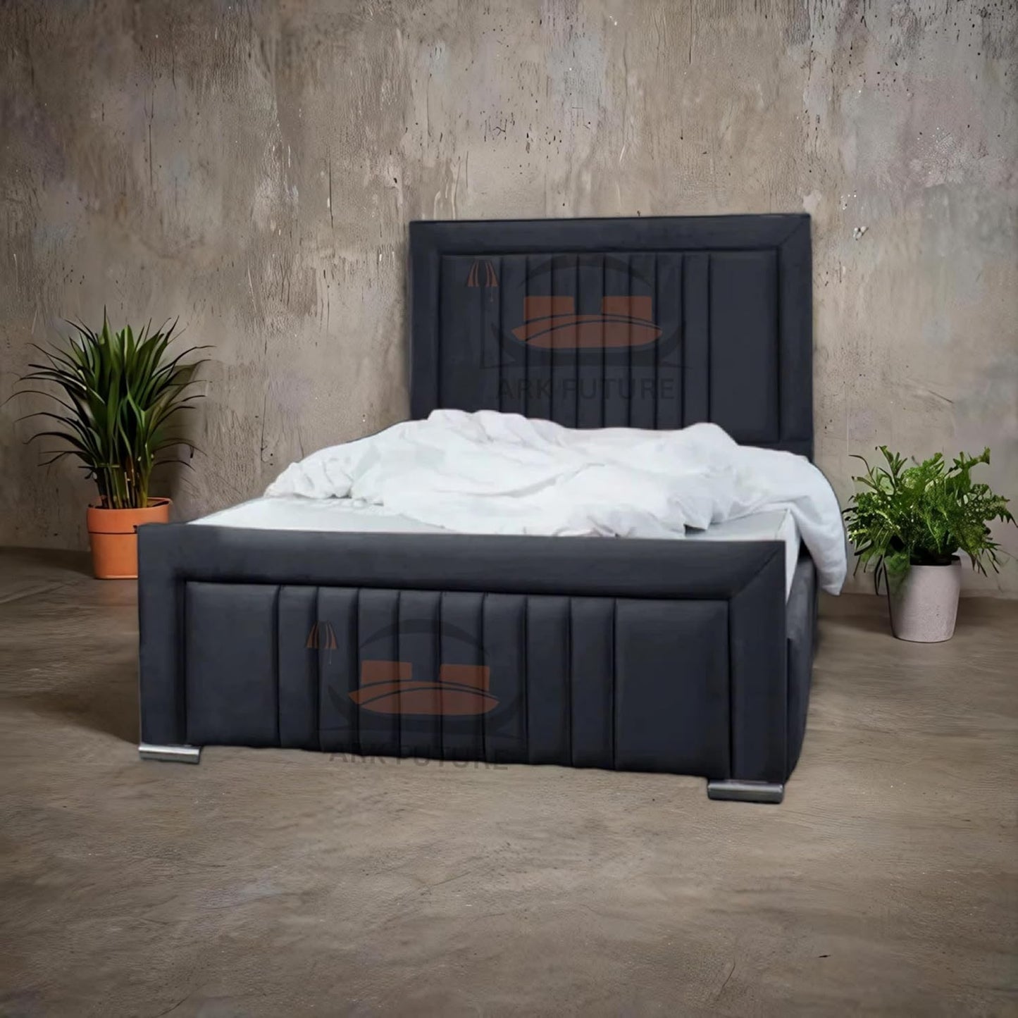 Dean Sand Upholstered Bed Frame – Modern Design, Sturdy Wood, Padded Headboard