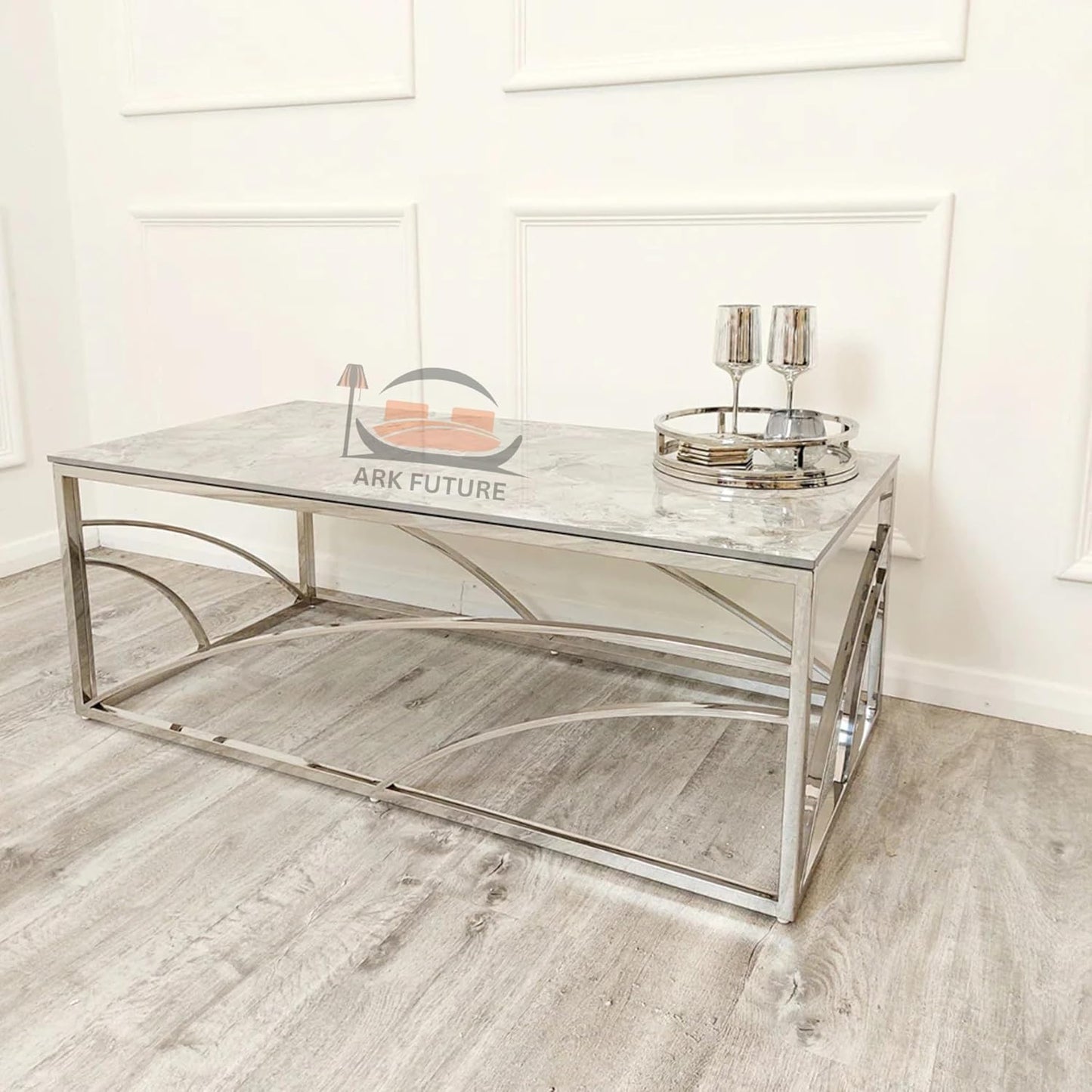 Stella Chrome Coffee Table with Ash Grey Stone Top