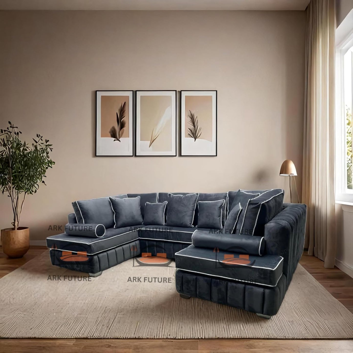 Brick Lane U-Shape Sofa with Contrast Piping – Modern Sectional Couch