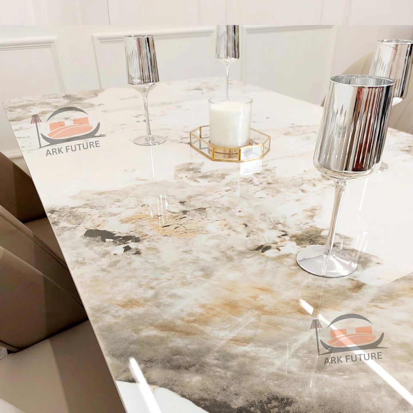 Lucien 1.8m Gold Dining Table – Pandora Sintered Stone & Gold Base