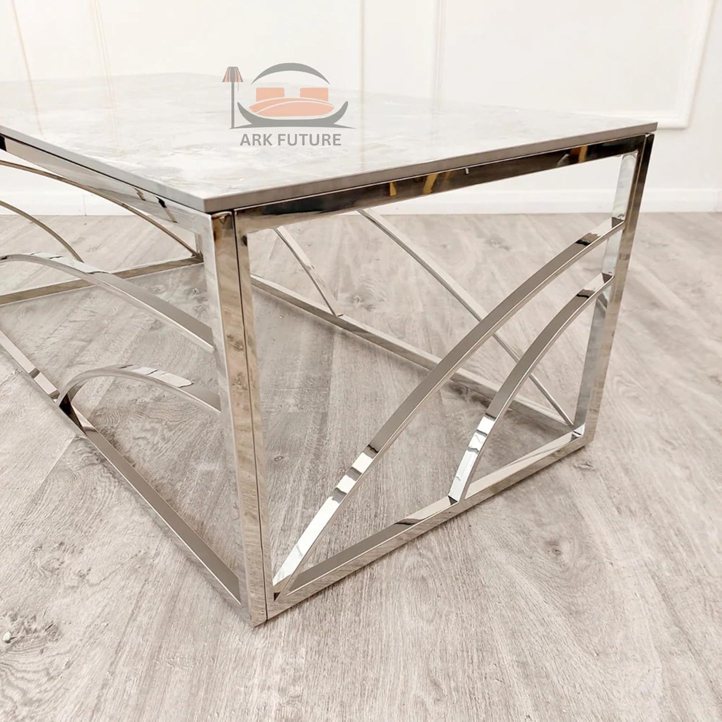 Stella Chrome Coffee Table with Ash Grey Stone Top