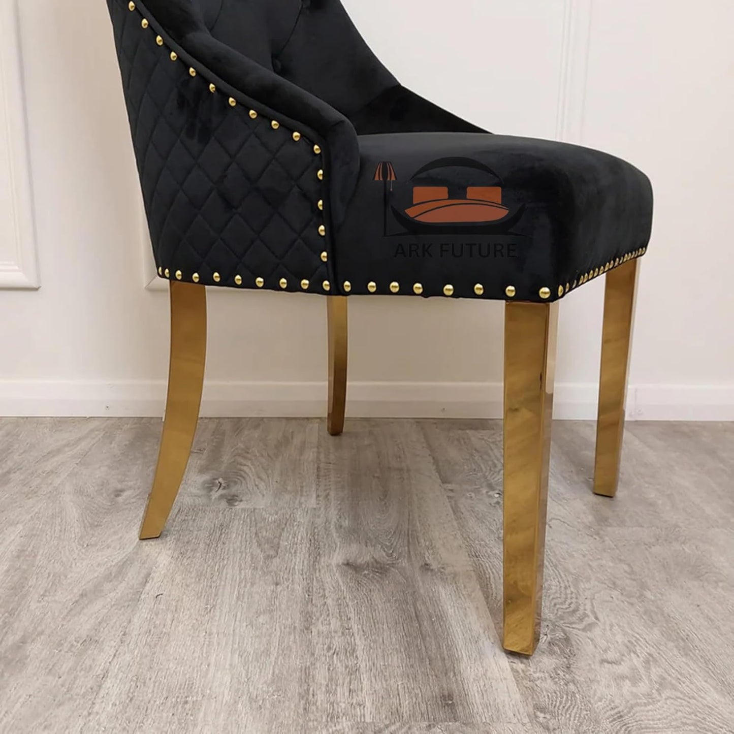 Bentley Luxury Velvet Dining Chairs β Gold Legs, Lion Knocker