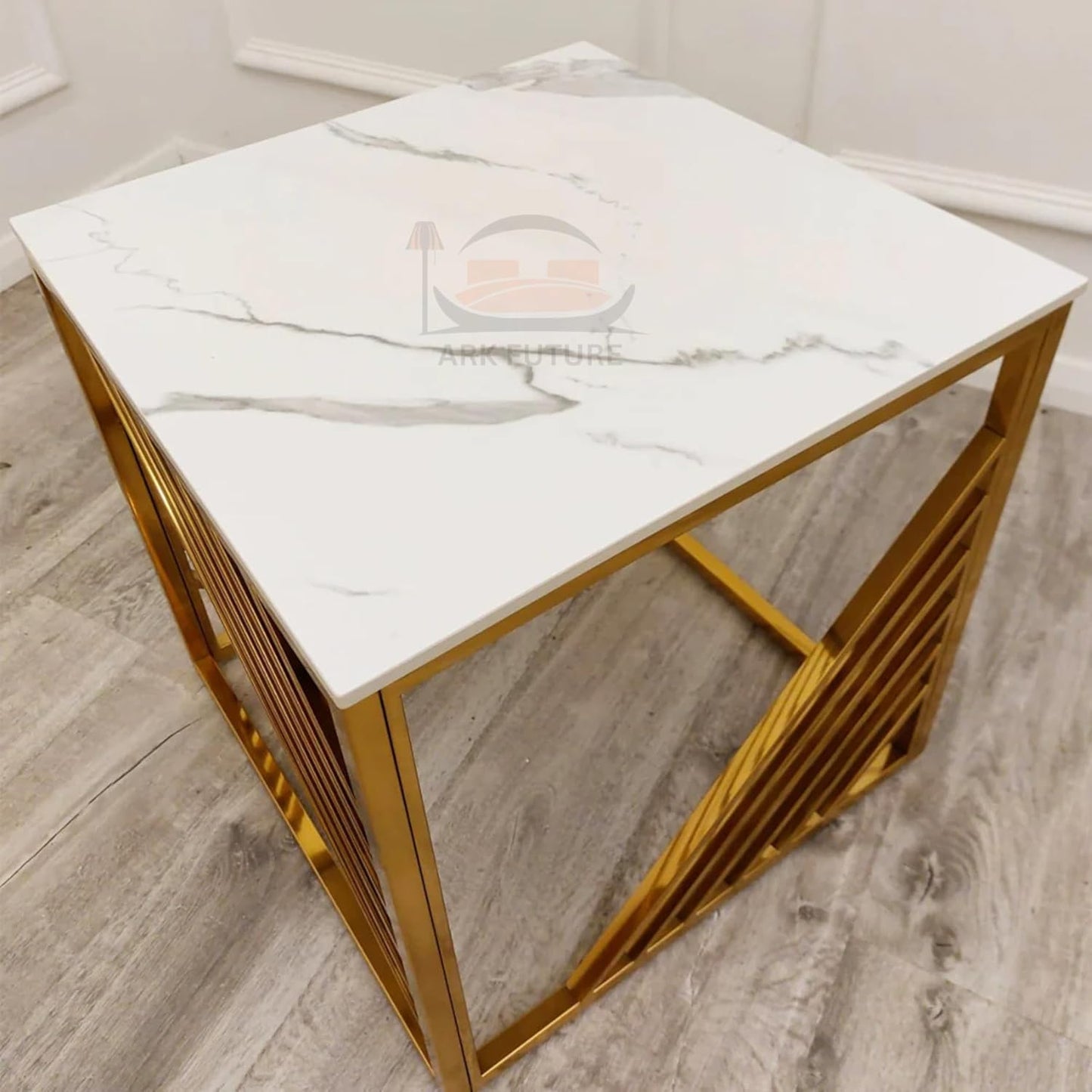 Azure Gold Lamp Table with White Sintered Stone Top