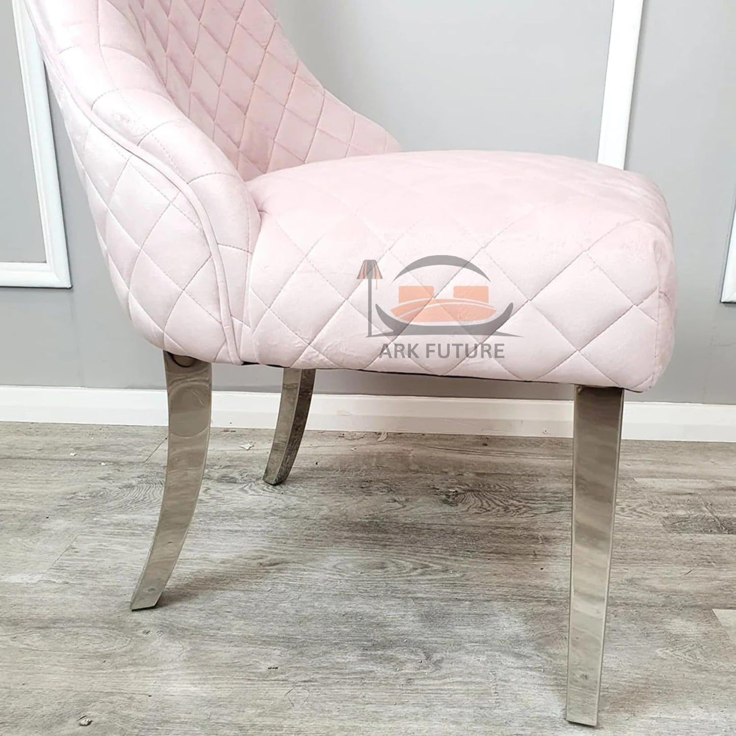 Kate Pink Velvet Dining Chairs – Set of 4, Chrome Legs, Back Clasp