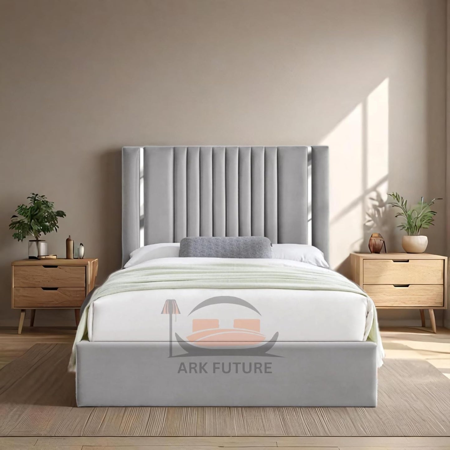 Cambridge Velvet Ottoman Storage Bed with Chrome Detailing