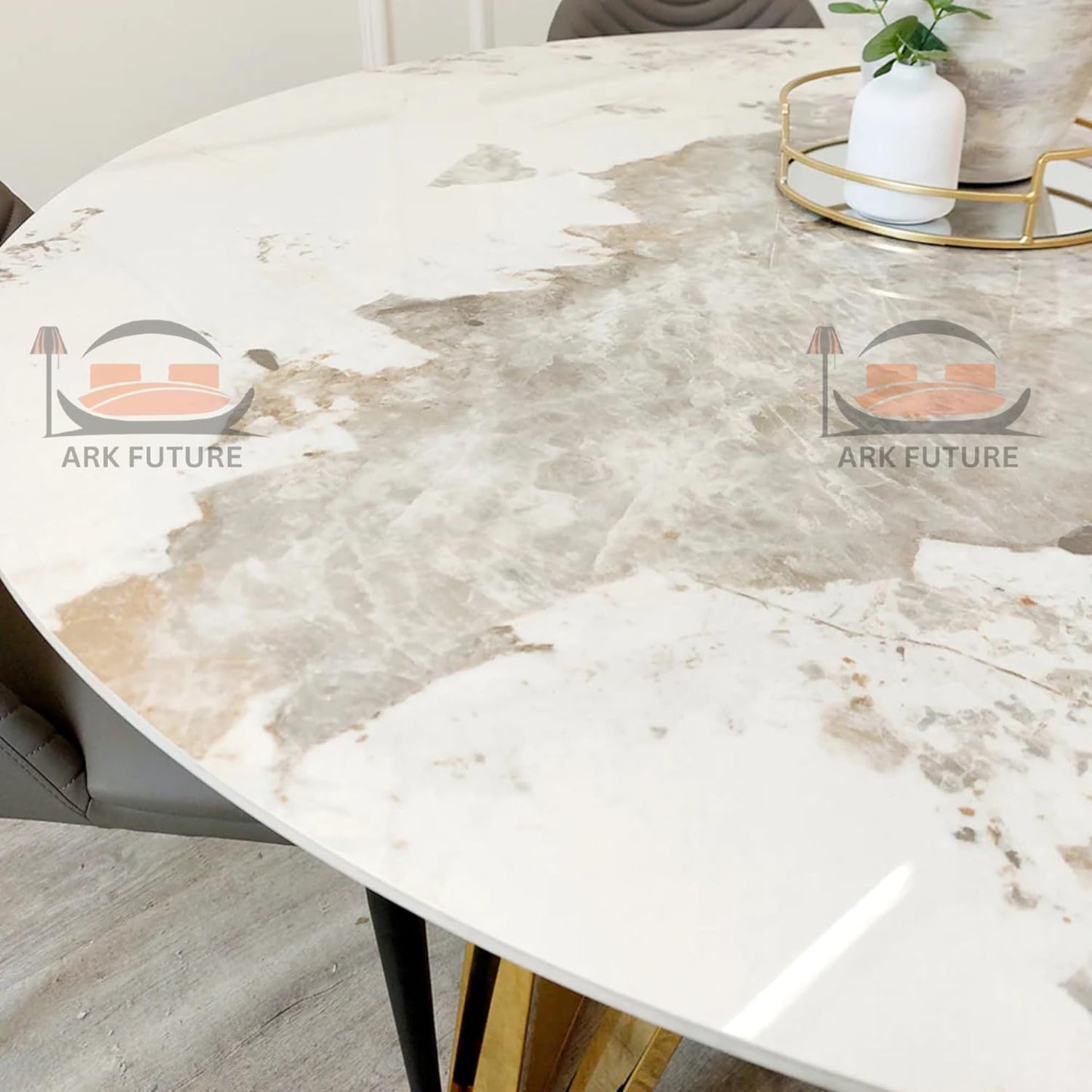 Nero Gold 1.3m Round Dining Table β Sintered Stone Top & Gold Metal Base