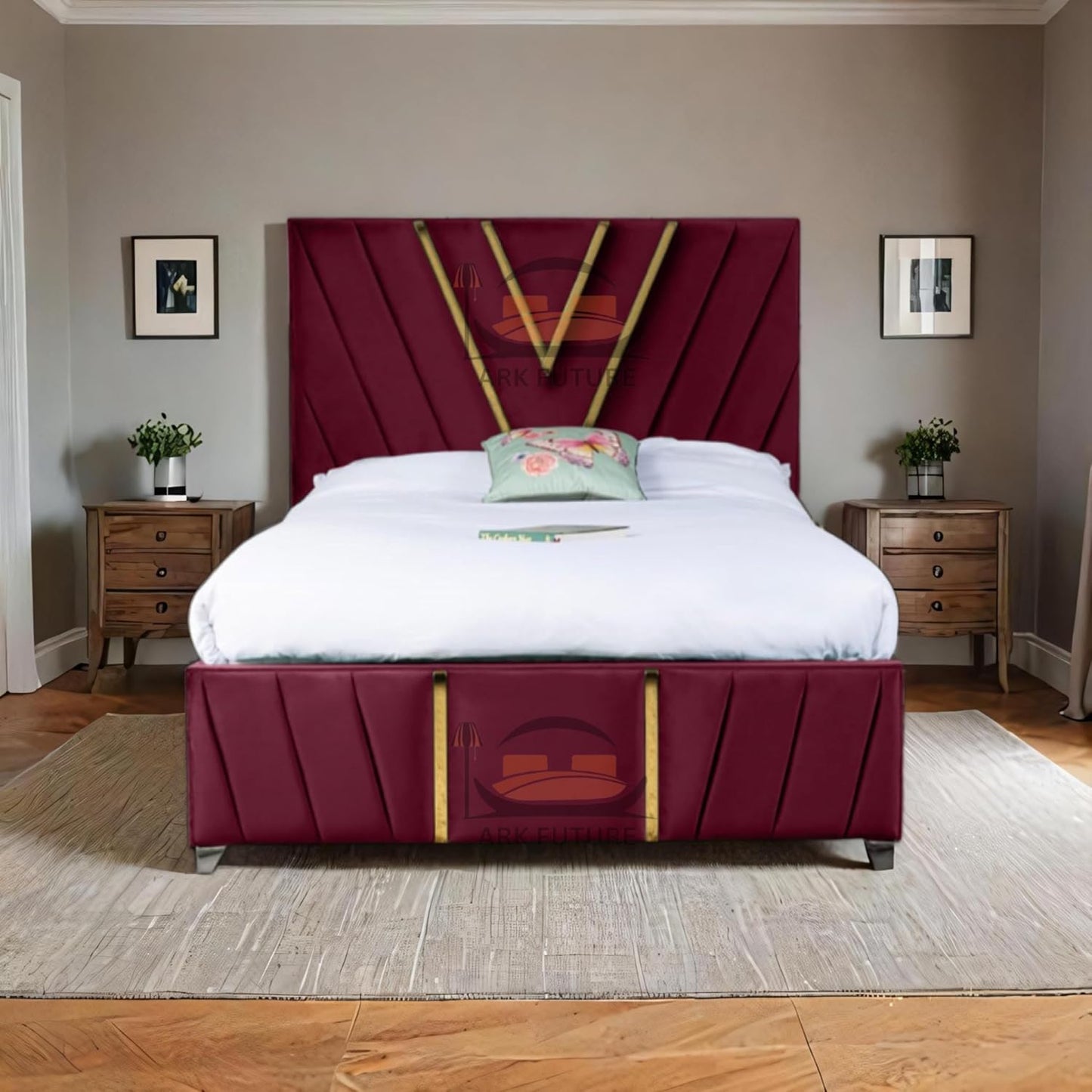 Midnight Mirage Plush Velvet Bed Frame with Tufted Headboard