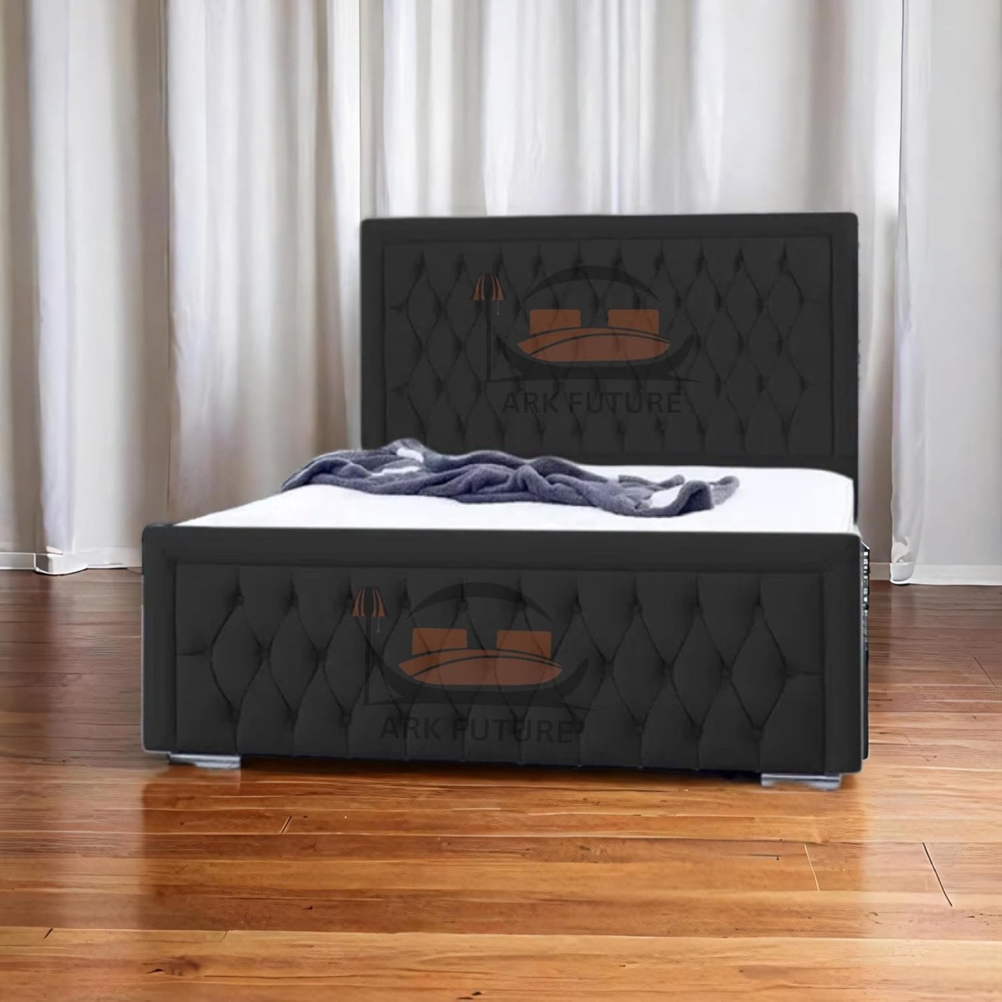 Celeste Upholstered Ottoman Bed – Velvet/Fabric Finish, Storage, Easy Lift, Stylish Headboard
