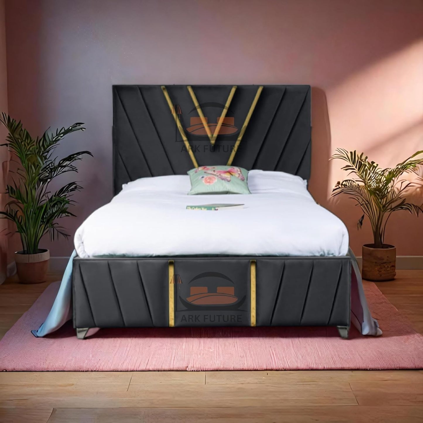 Midnight Mirage Plush Velvet Bed Frame with Tufted Headboard