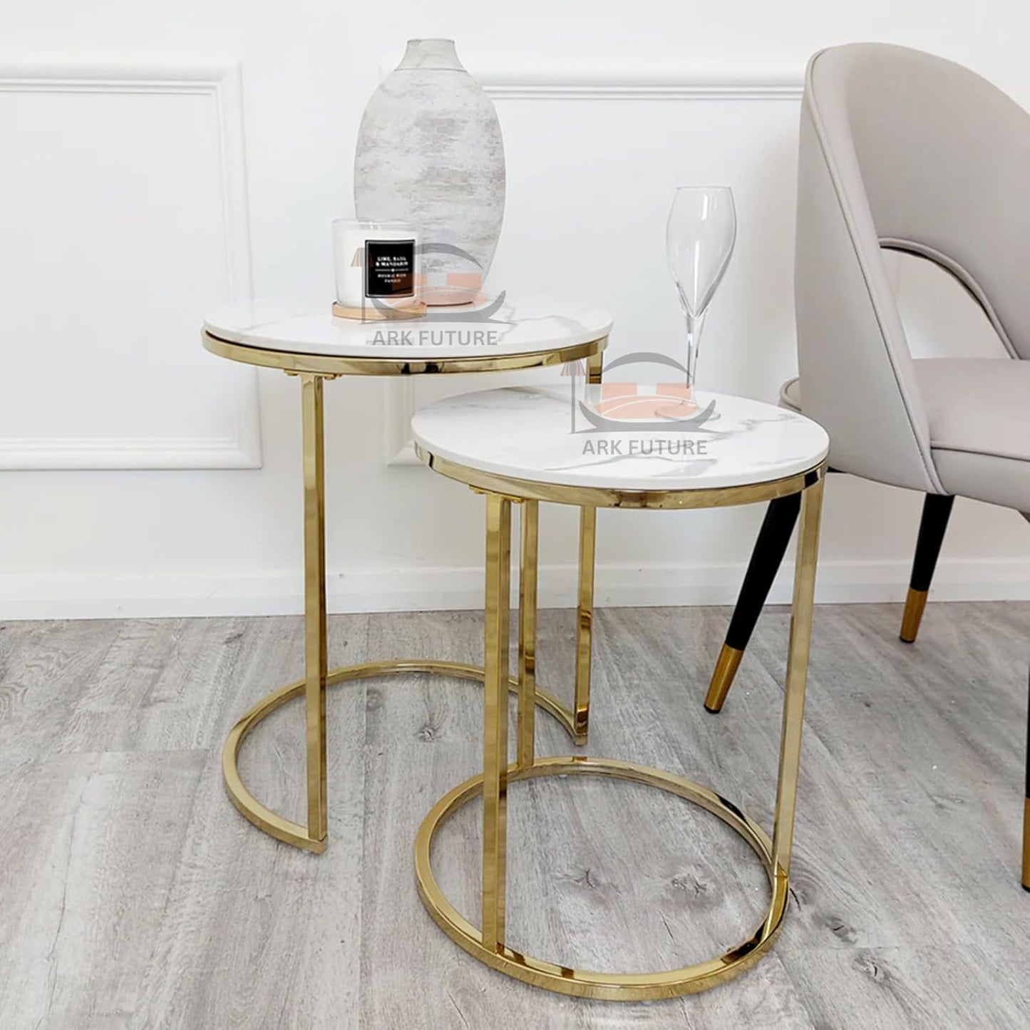 Cato Nest of 2 Tall End Tables with Polar White Sintered Stone Tops