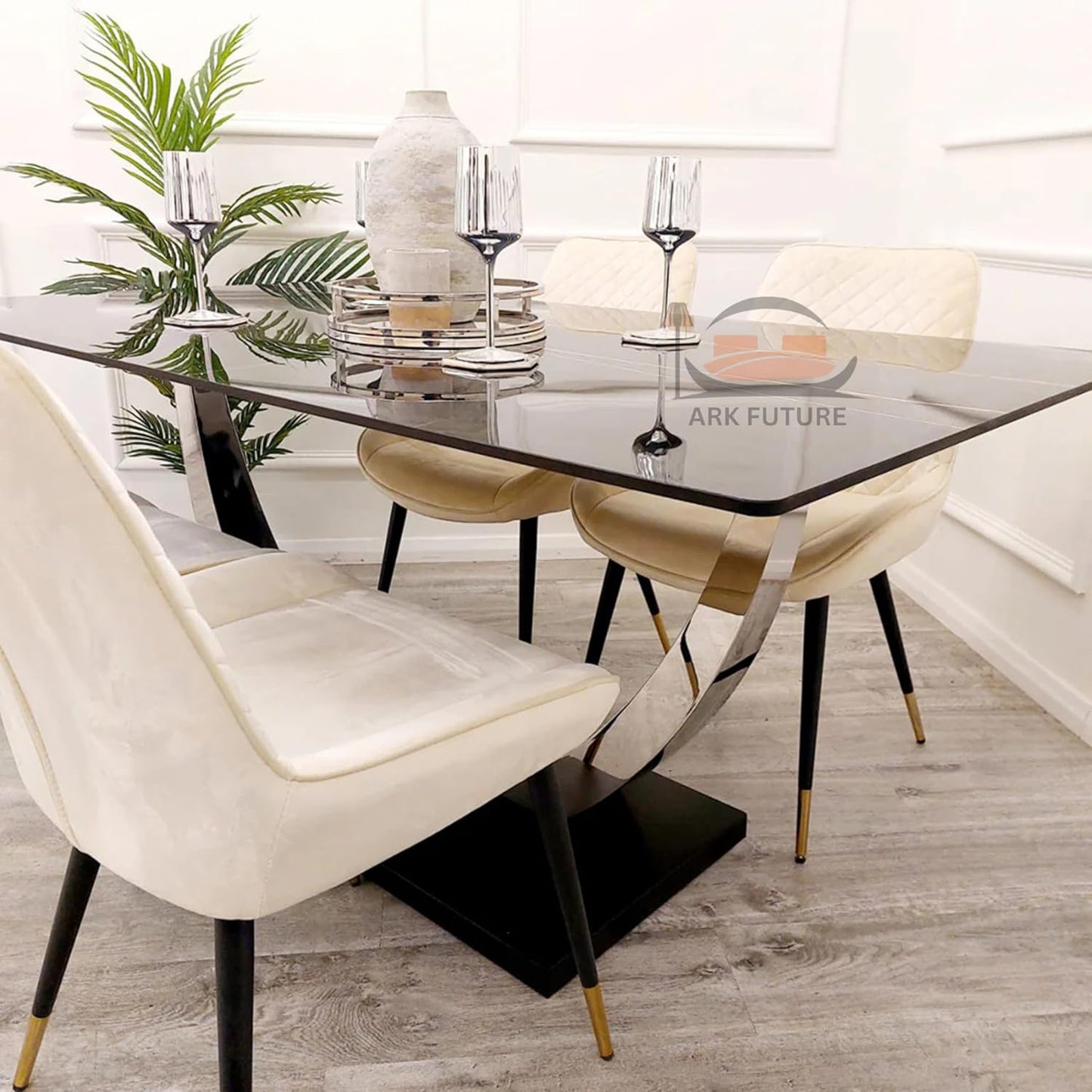 Venus 1.6M Dining Table, Black Stone Top, Chrome Legs