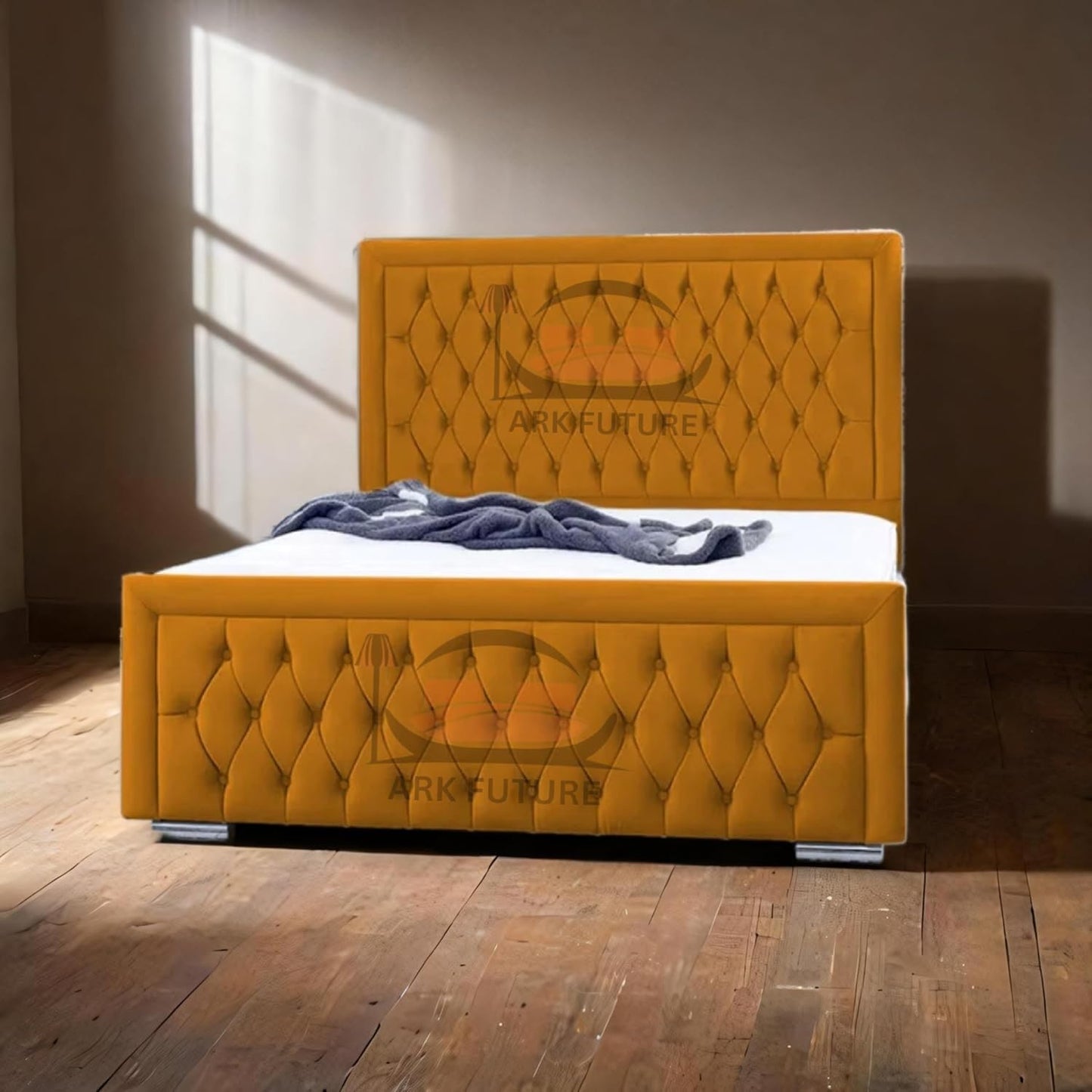 Celeste Upholstered Ottoman Bed – Velvet/Fabric Finish, Storage, Easy Lift, Stylish Headboard