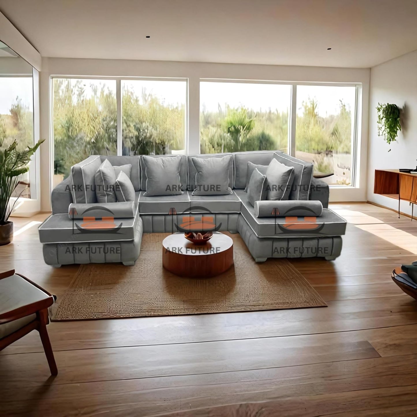Brick Lane U-Shape Sofa with Contrast Piping – Modern Sectional Couch