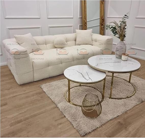 Amsterdam Teddy Bouclé Bubble Fabric 3-Seater Sofa with Chunky Cube