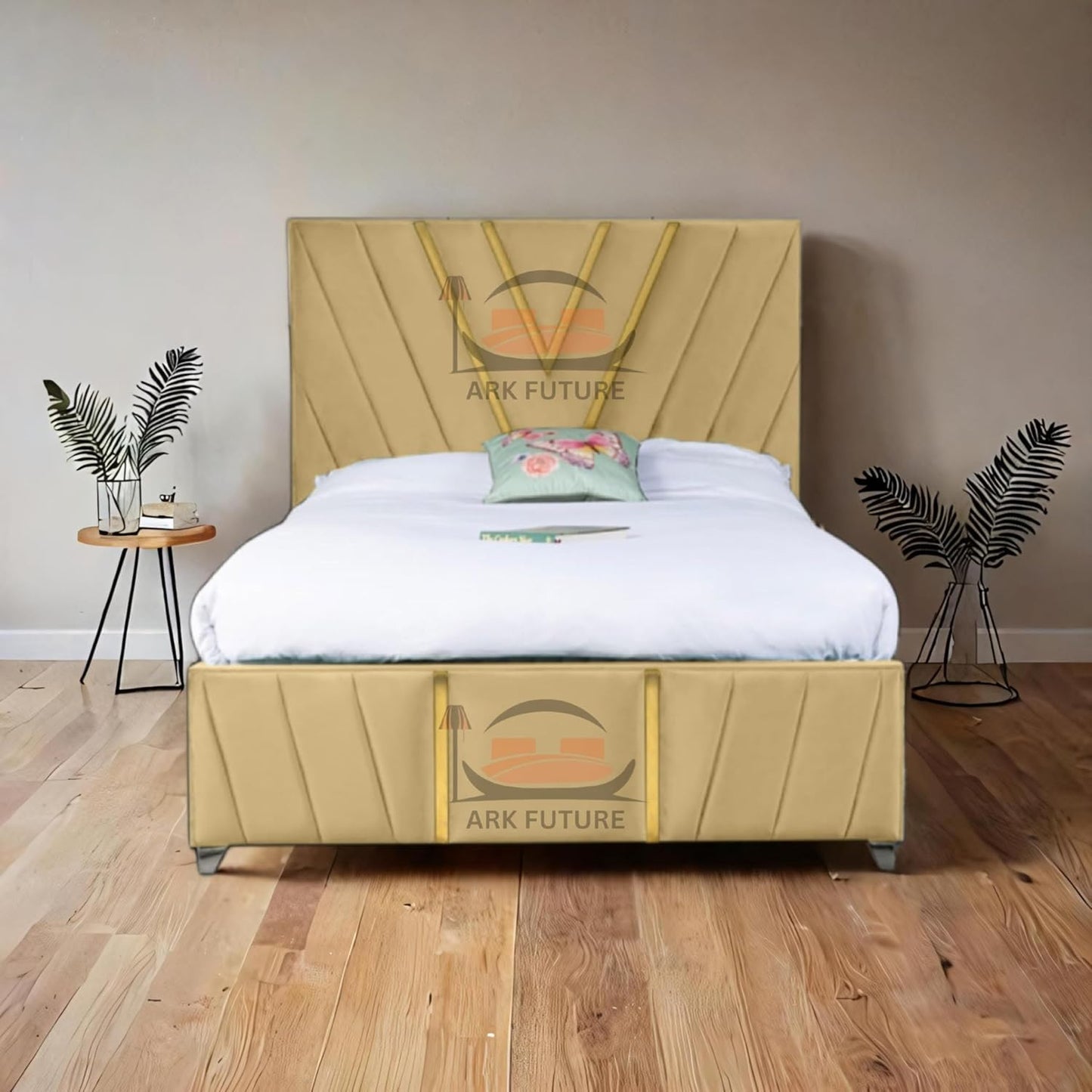 Midnight Mirage Plush Velvet Bed Frame with Tufted Headboard