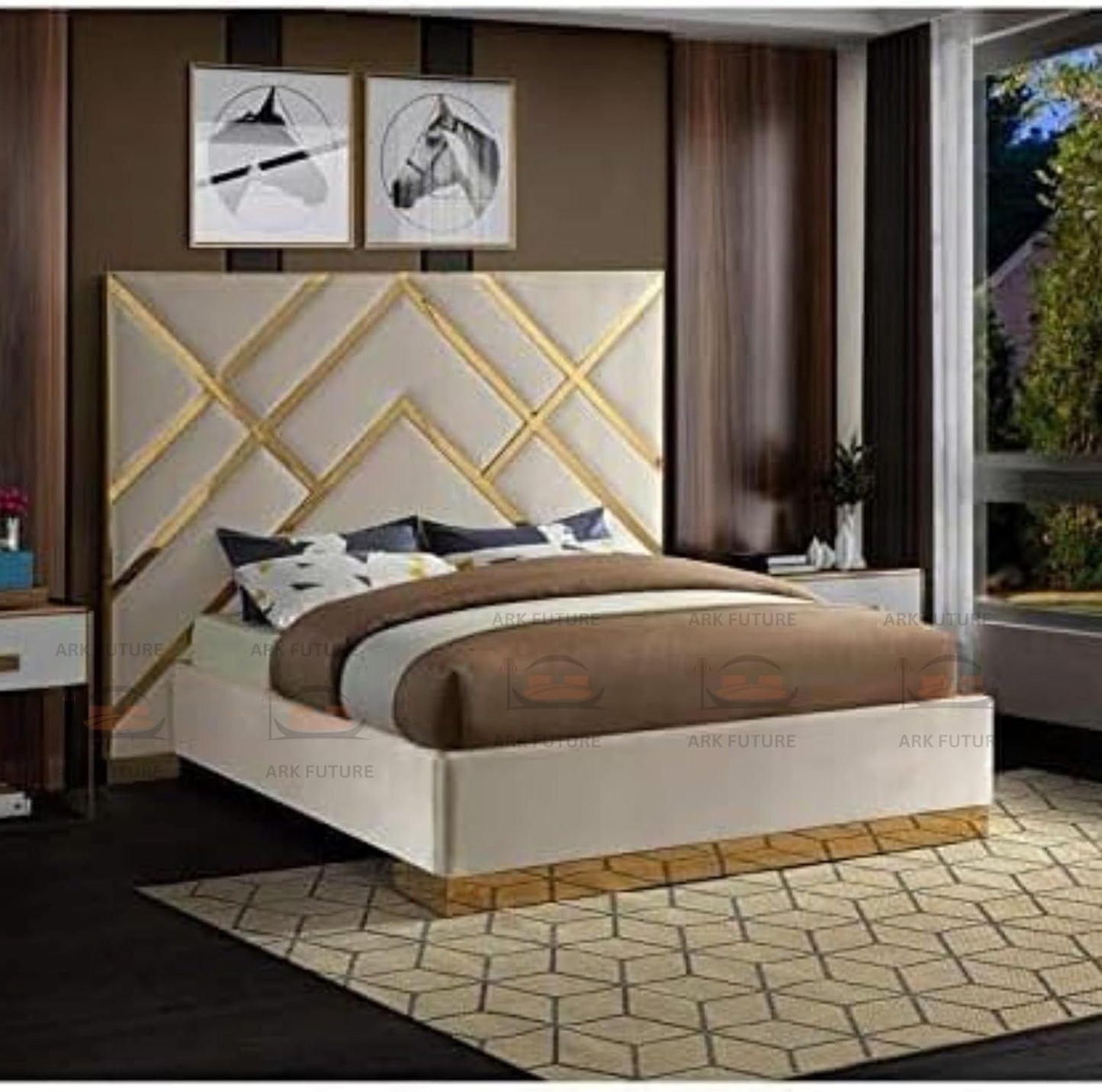 Serena Upholstered Bed Frame with Stylish Headboard, Sturdy Wooden Legs, Modern