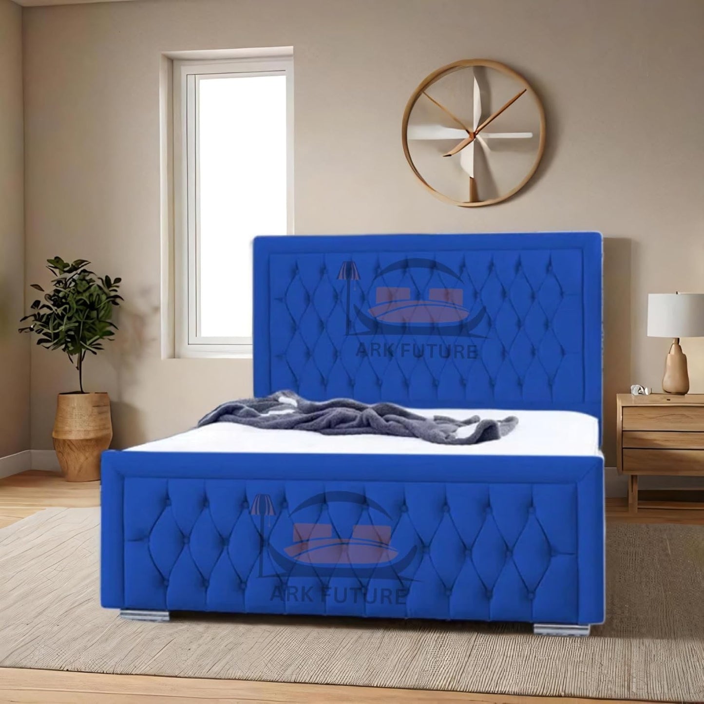 Celeste Upholstered Ottoman Bed – Velvet/Fabric Finish, Storage, Easy Lift, Stylish Headboard