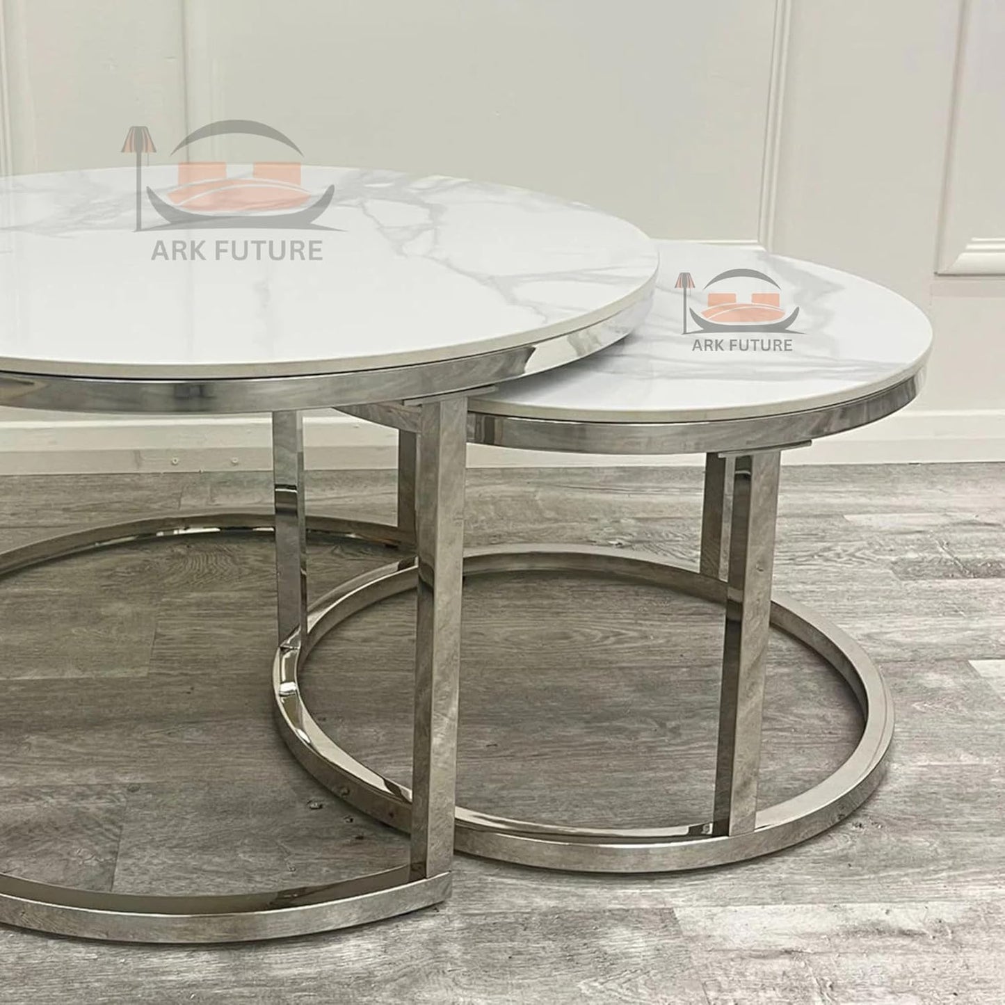 Cato Nest of 2 Short End Tables with Polar White Stone Tops