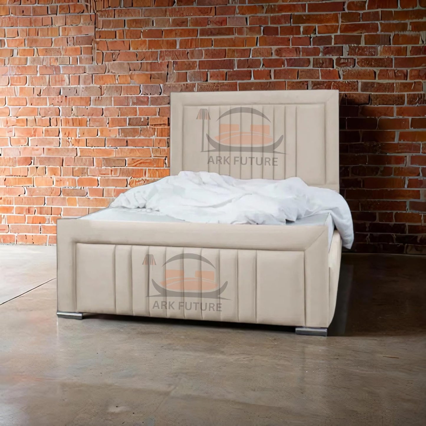 Dean Sand Upholstered Bed Frame – Modern Design, Sturdy Wood, Padded Headboard