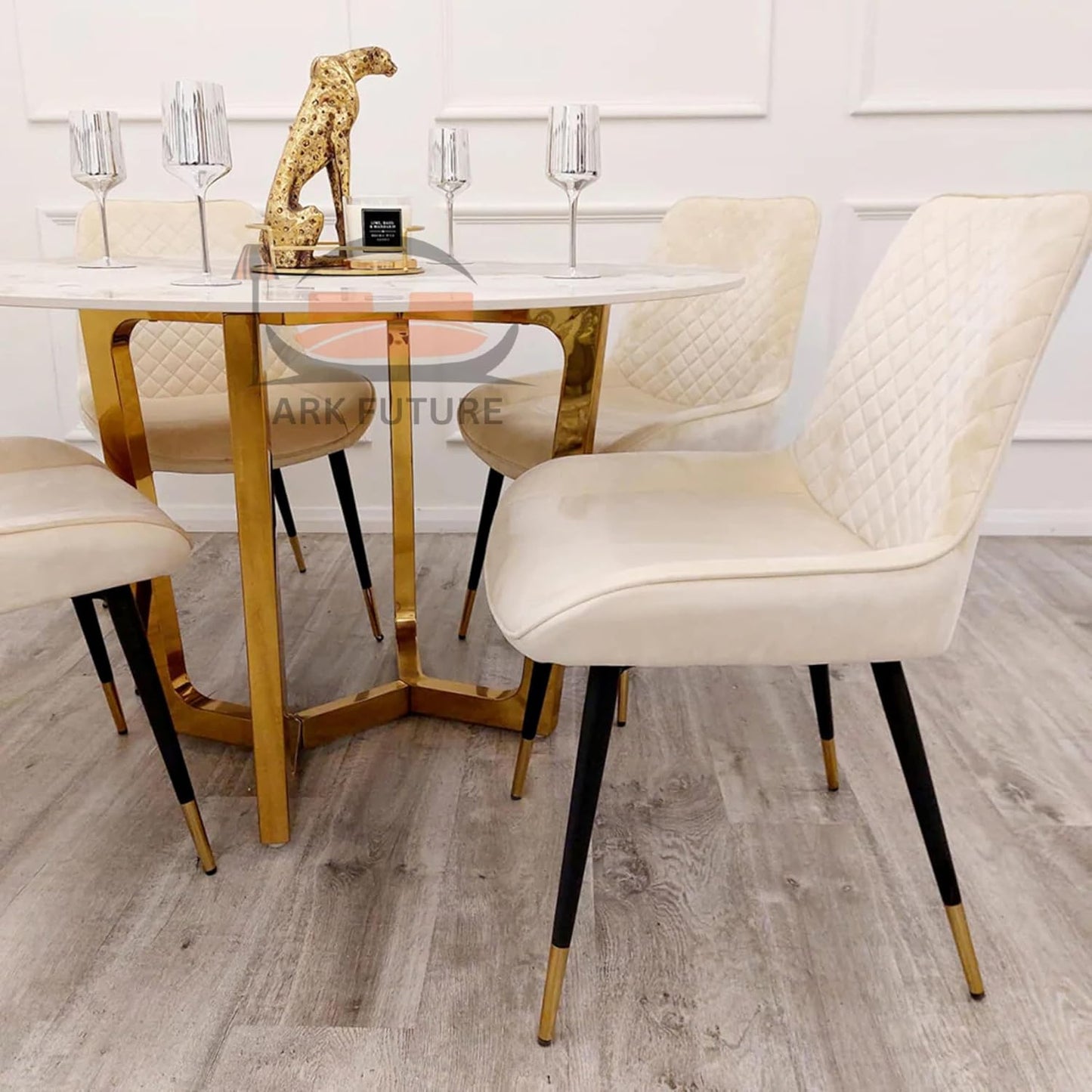 Lucien Gold 1.2m Round Dining Table β Sintered Stone Top, Elegant Gold Base