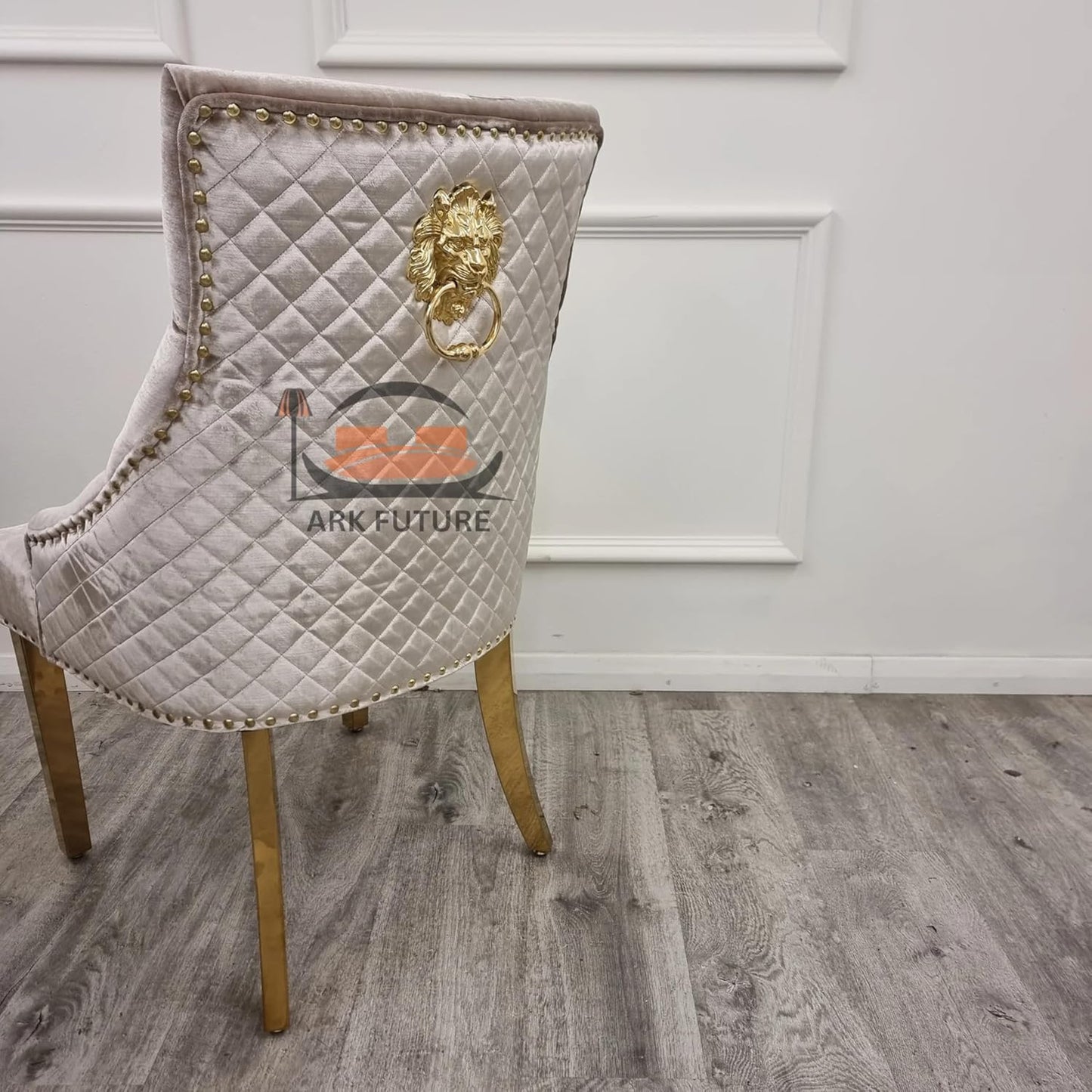 Bentley Luxury Velvet Dining Chairs β Gold Legs, Lion Knocker