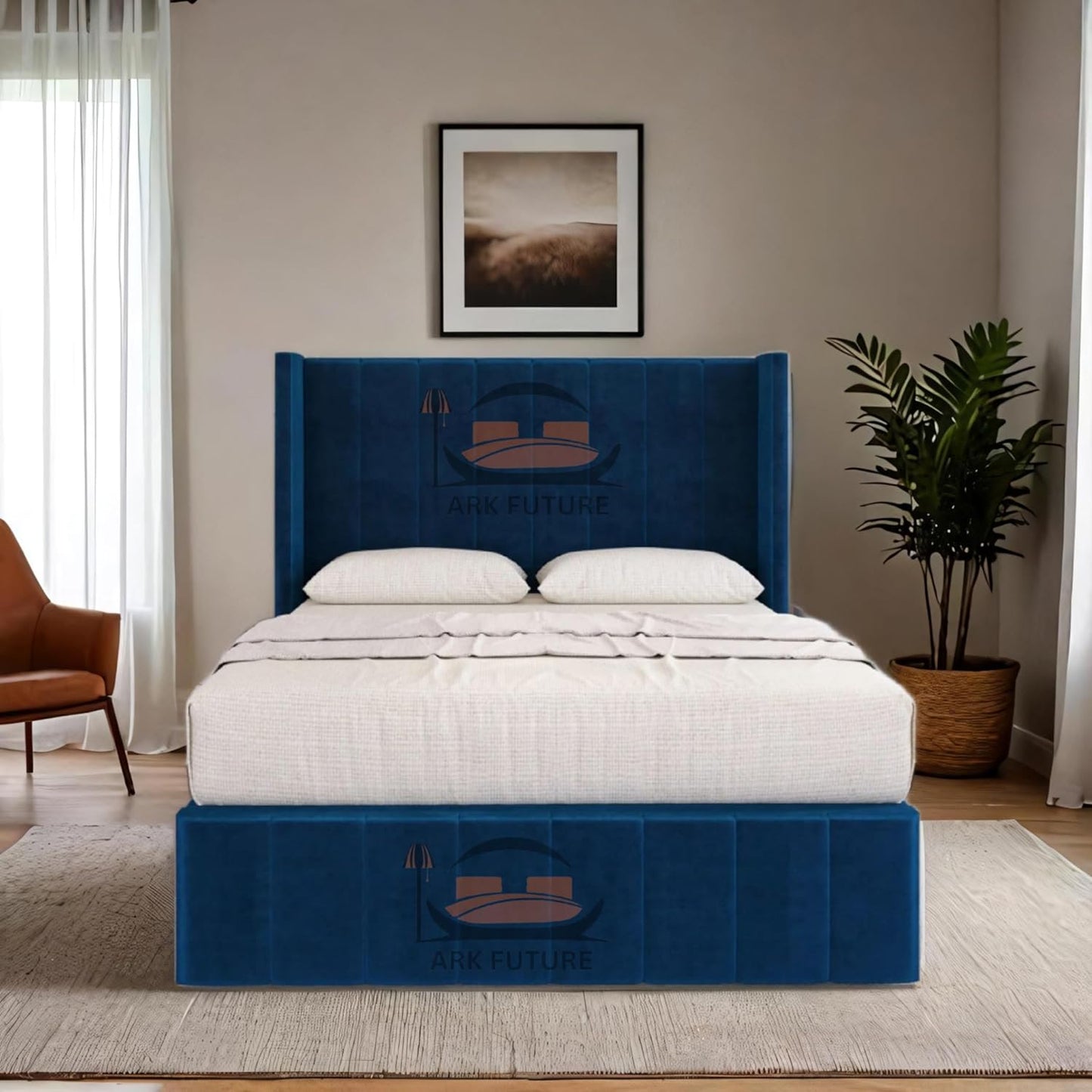 Haven Upholstered Wingback Bed Frame with 2 Storage Drawers & 54" Headboard in Plush Velvet