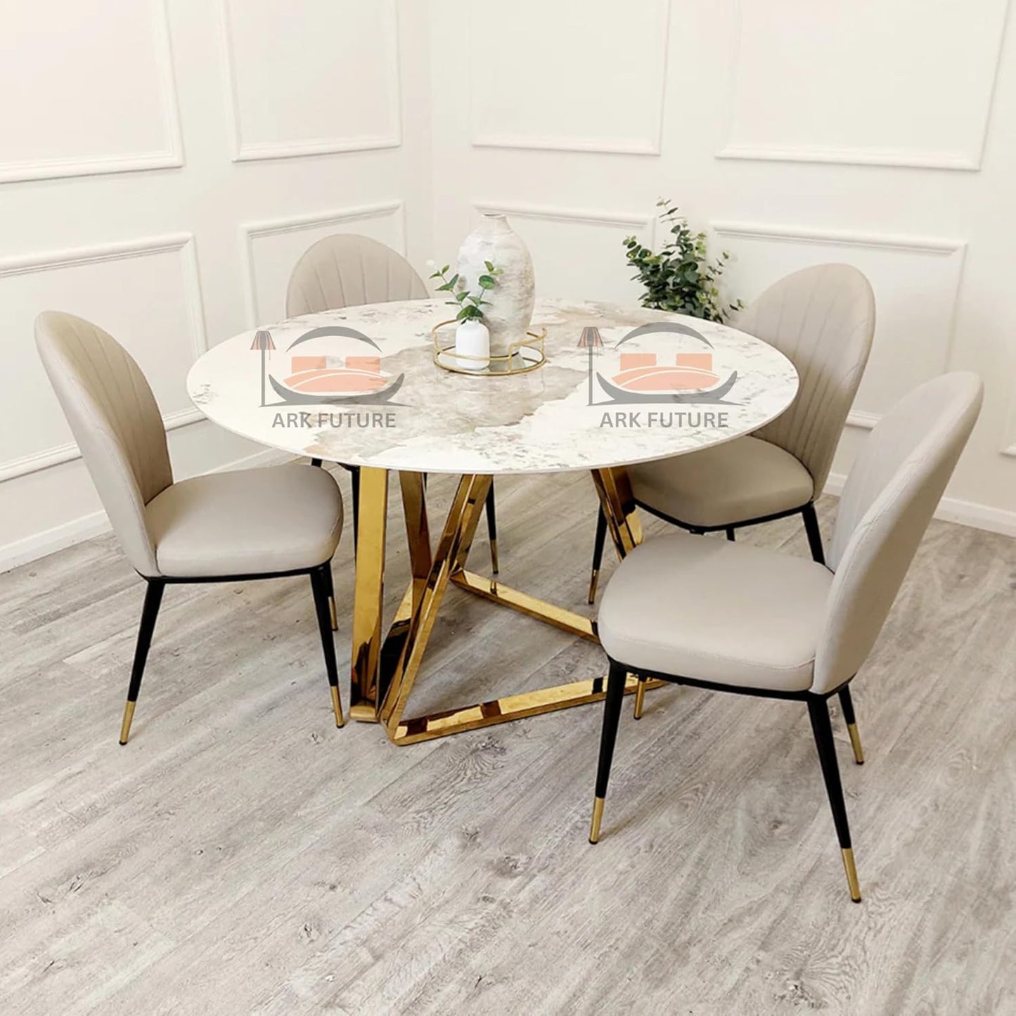 Nero Gold 1.3m Round Dining Table β Sintered Stone Top & Gold Metal Base