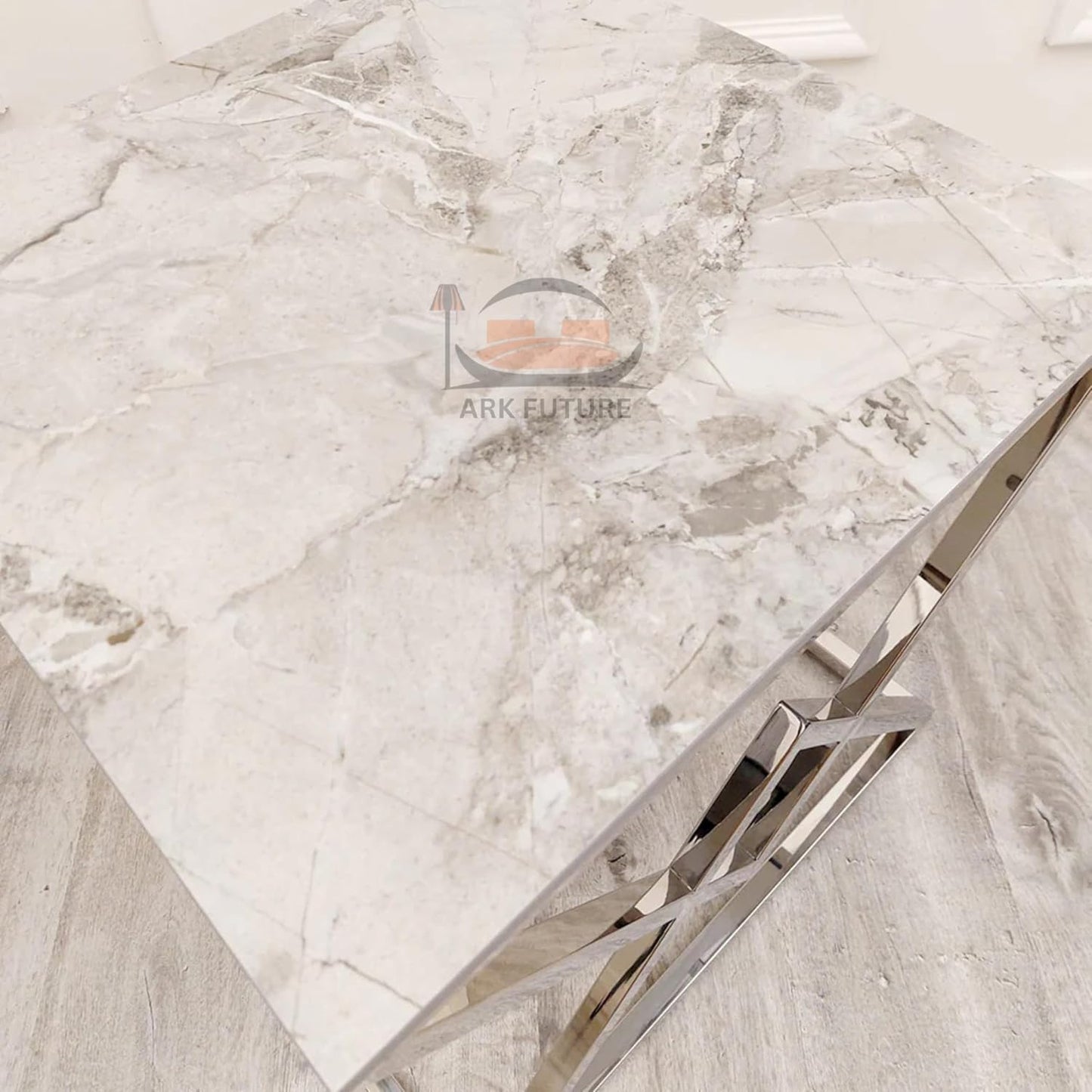 Vesta Chrome Lamp Table with Ash Sintered Stone Top