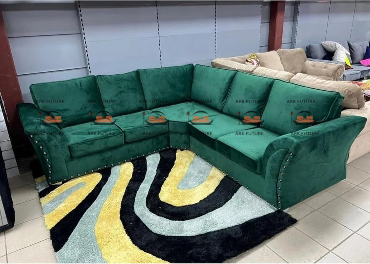 Theron Corner Sofa in Plush Velvet Fabric