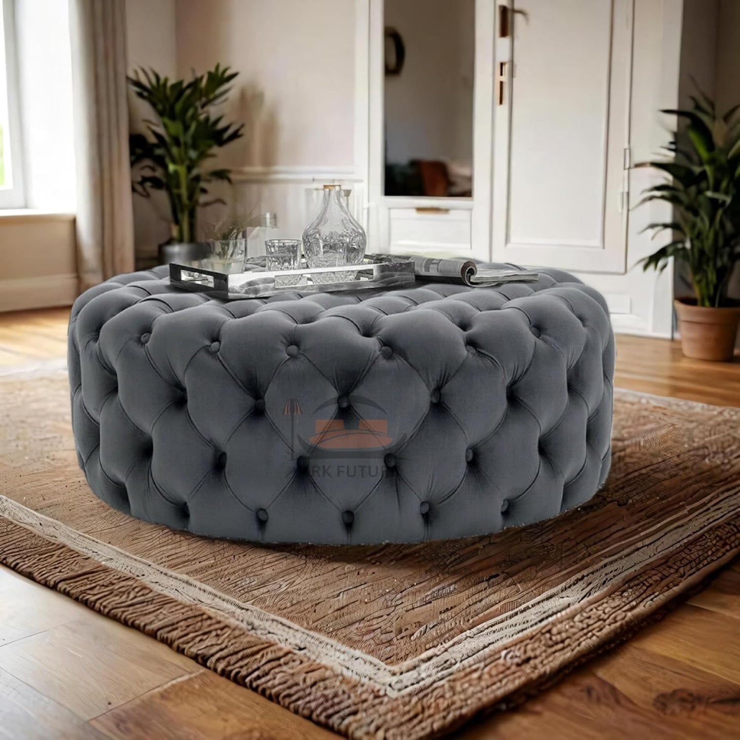 Chesterfield Ottoman Deep Buttoned Velvet Round Footrest Pouffe, Stylish & Comfortable