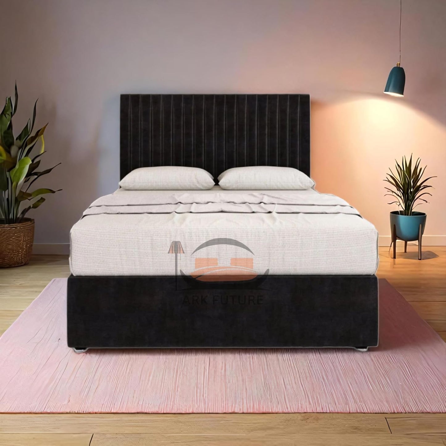 Plush Velvet Bed Frame with Storage and Upholstered Headboard