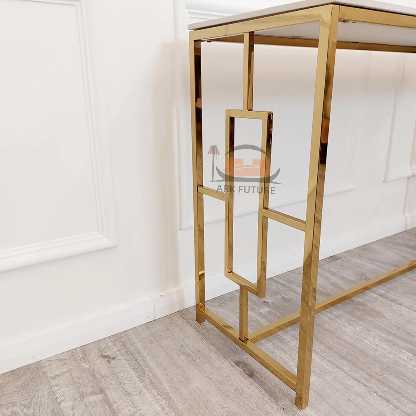 Geo Gold Console Table with Polar White Top