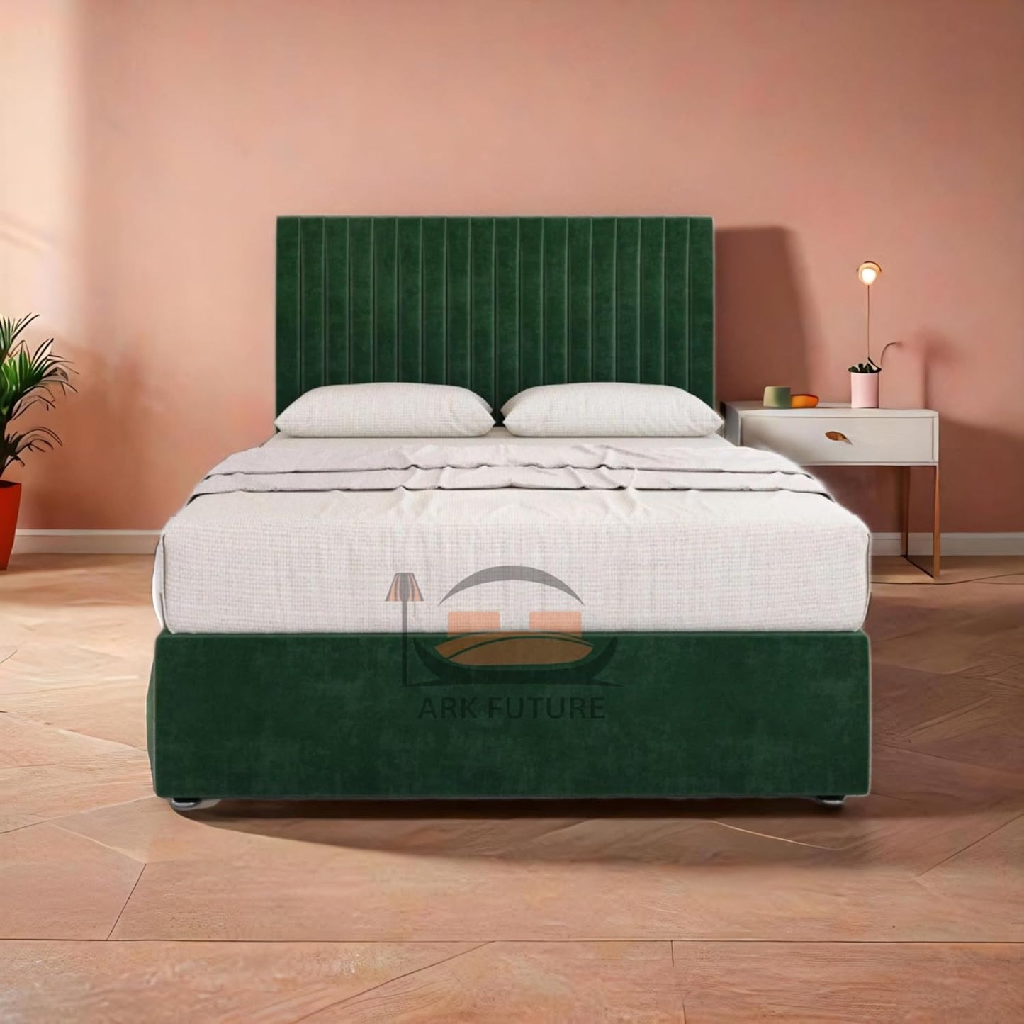 Plush Velvet Bed Frame with Storage and Upholstered Headboard